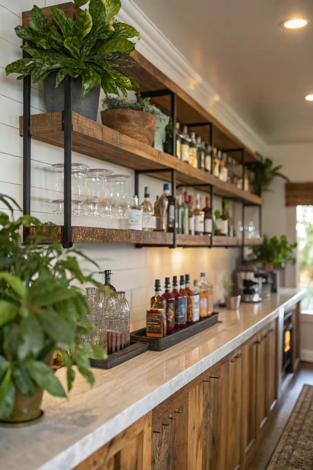 Eco-friendly and stylish with reclaimed wood shelves.
