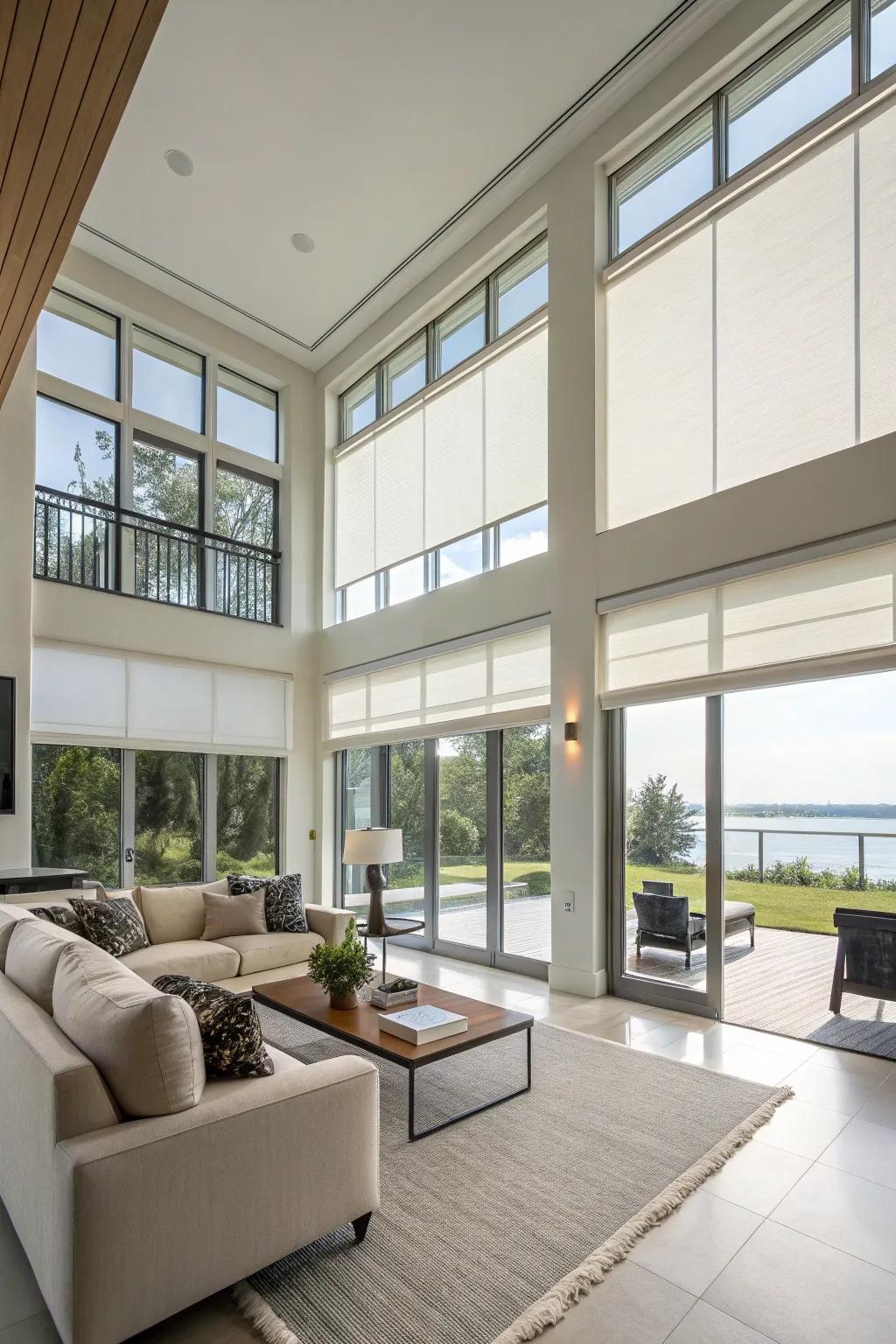 Motorized blinds for ease and elegance.