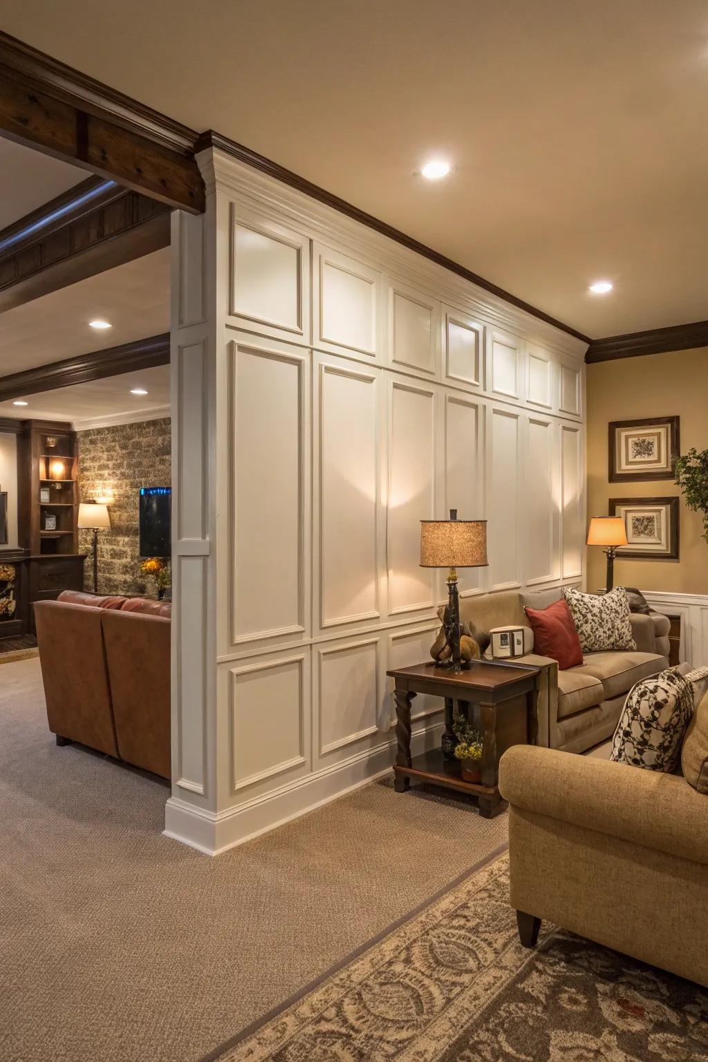 Discover a blend of privacy and openness in your living space with stylish paneling partitions.