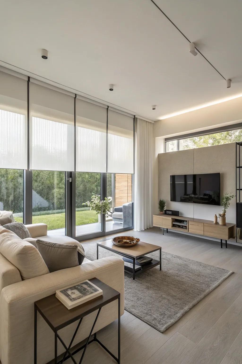 Scroll shades deliver a minimalist and tidy aesthetic.