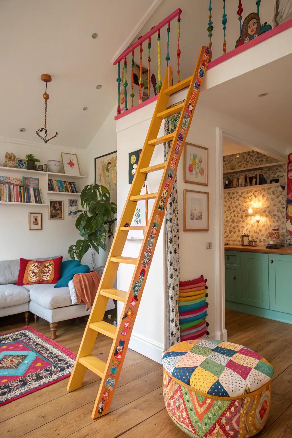 Colorful loft ladder as a bold design statement.