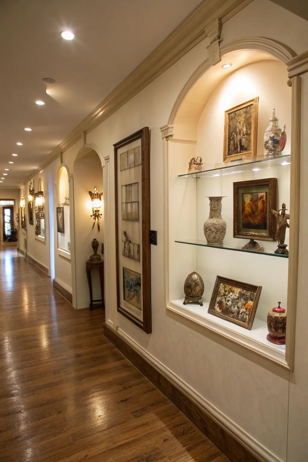 Wall niches provide great spots for showcasing art and collectibles.