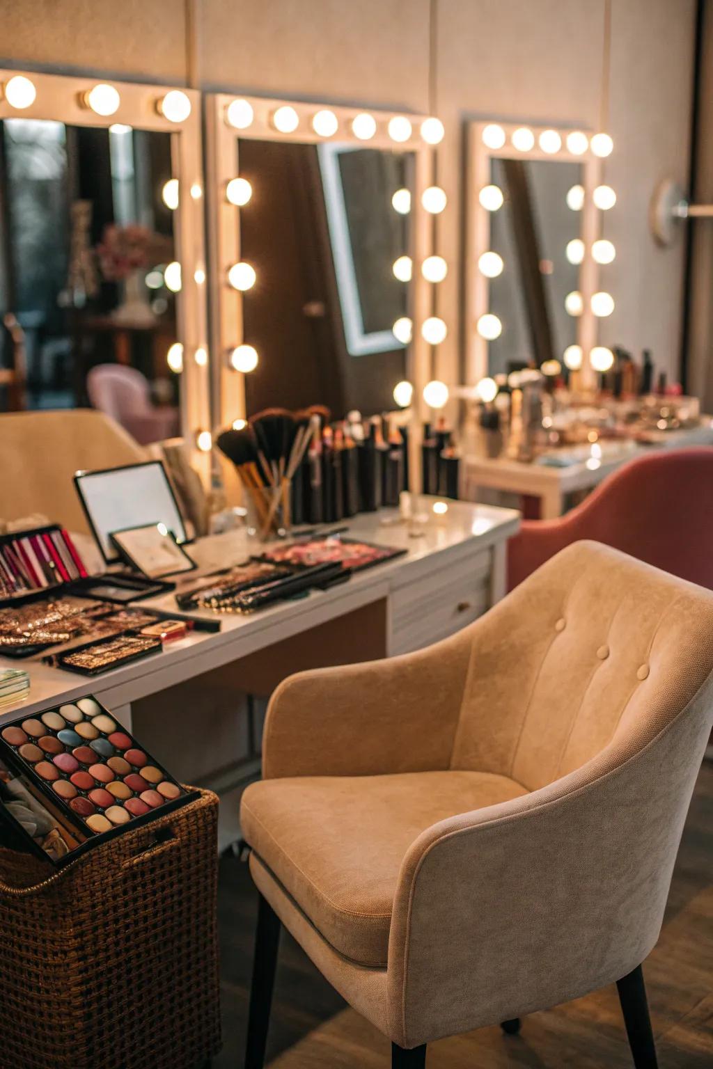 Accent lighting creates a warm, cozy nook.