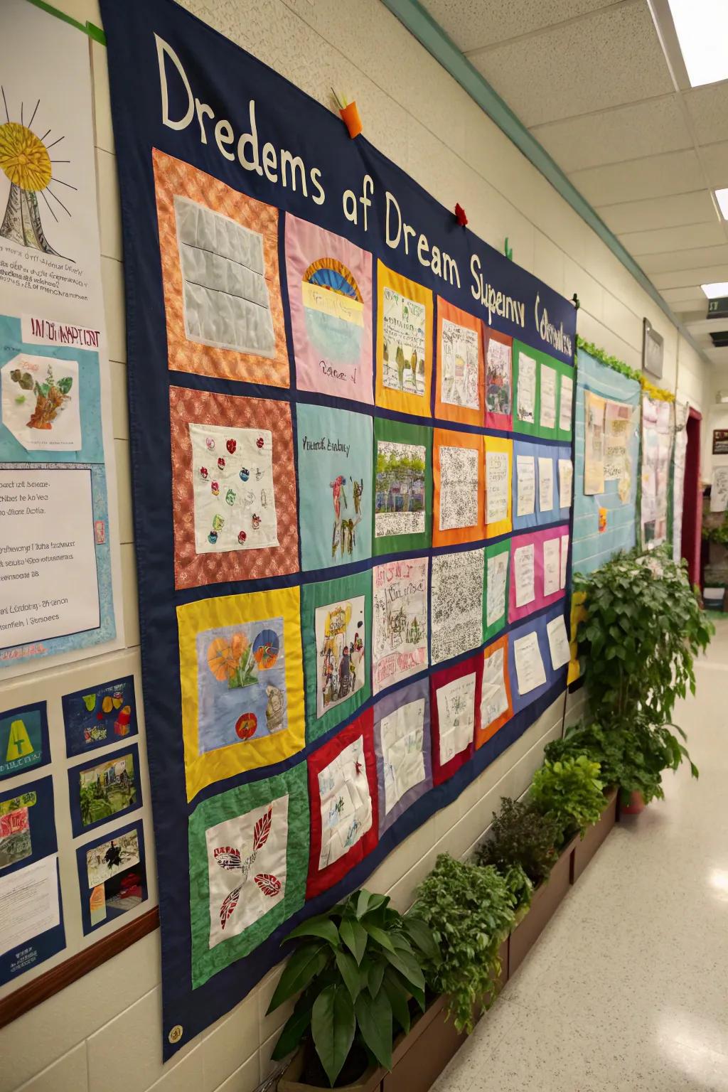A community quilt of dreams showcases unity and creativity.