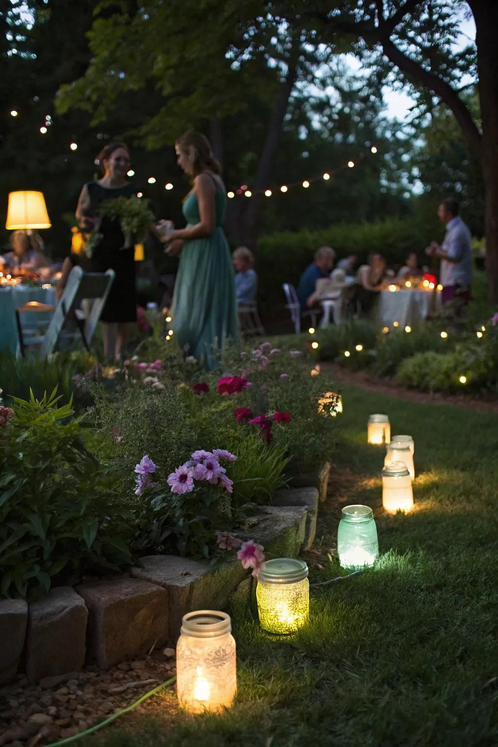 Use light-up glass preserving jars to light up the night.