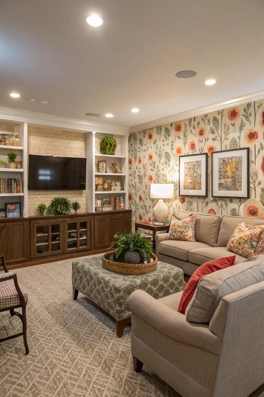 Interactive wallpaper brings surprise and delight to a family room.