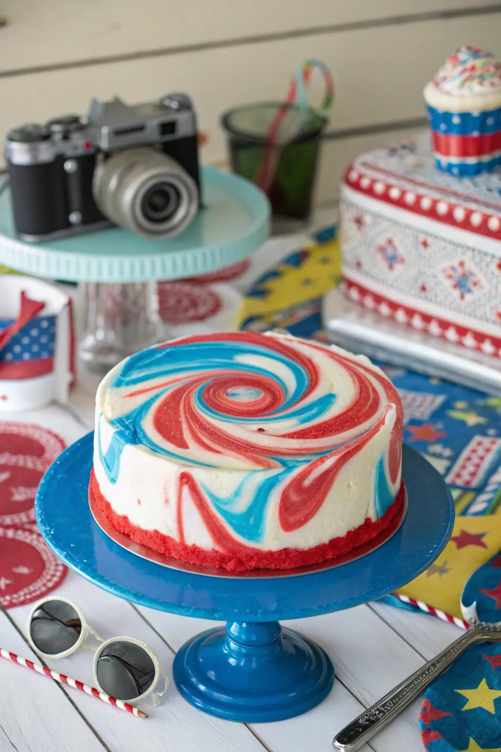 A tie-dye cake that brings a groovy and colorful vibe to your celebration.
