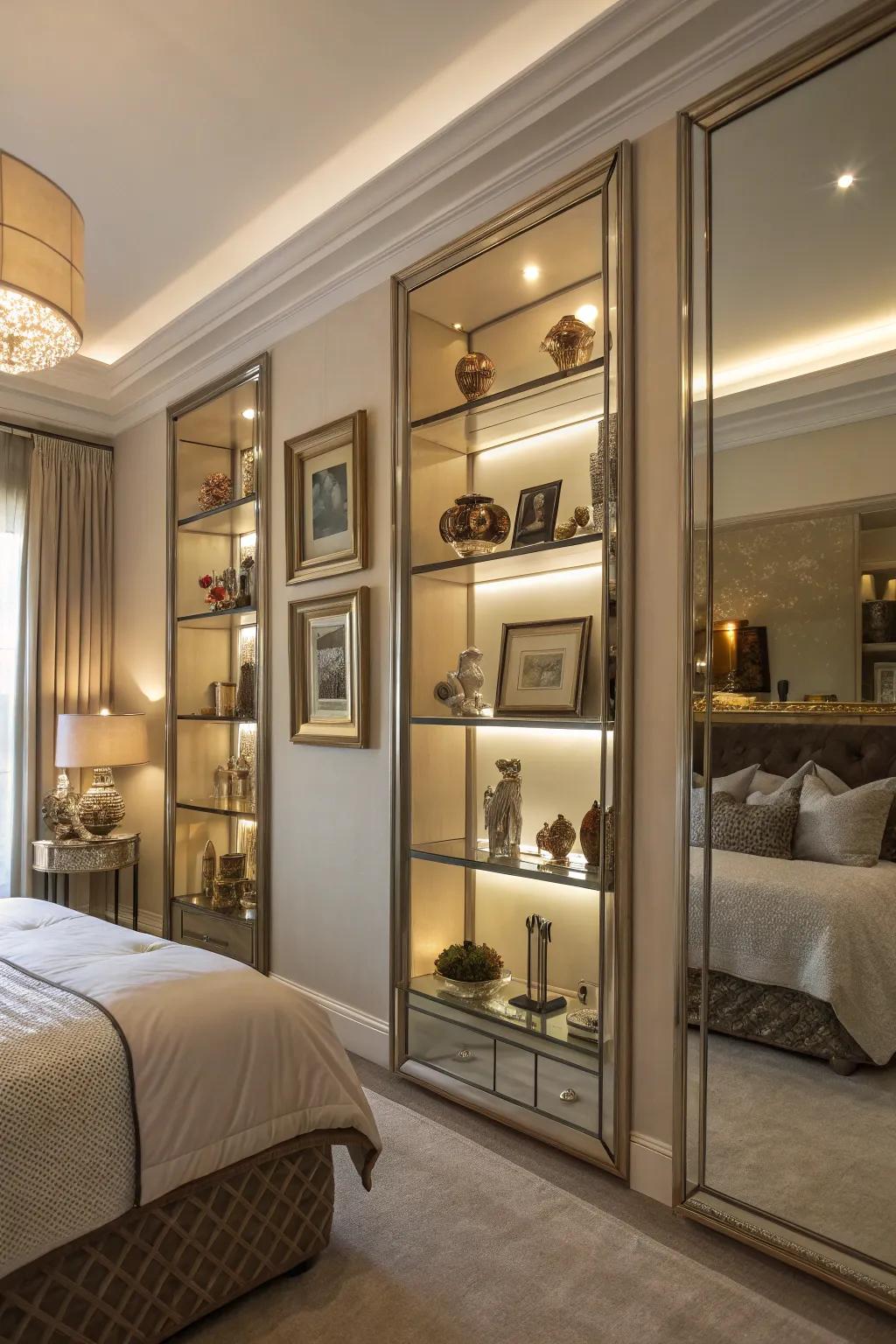 Reflective shelves enhance aesthetics and reflect illumination in style.
