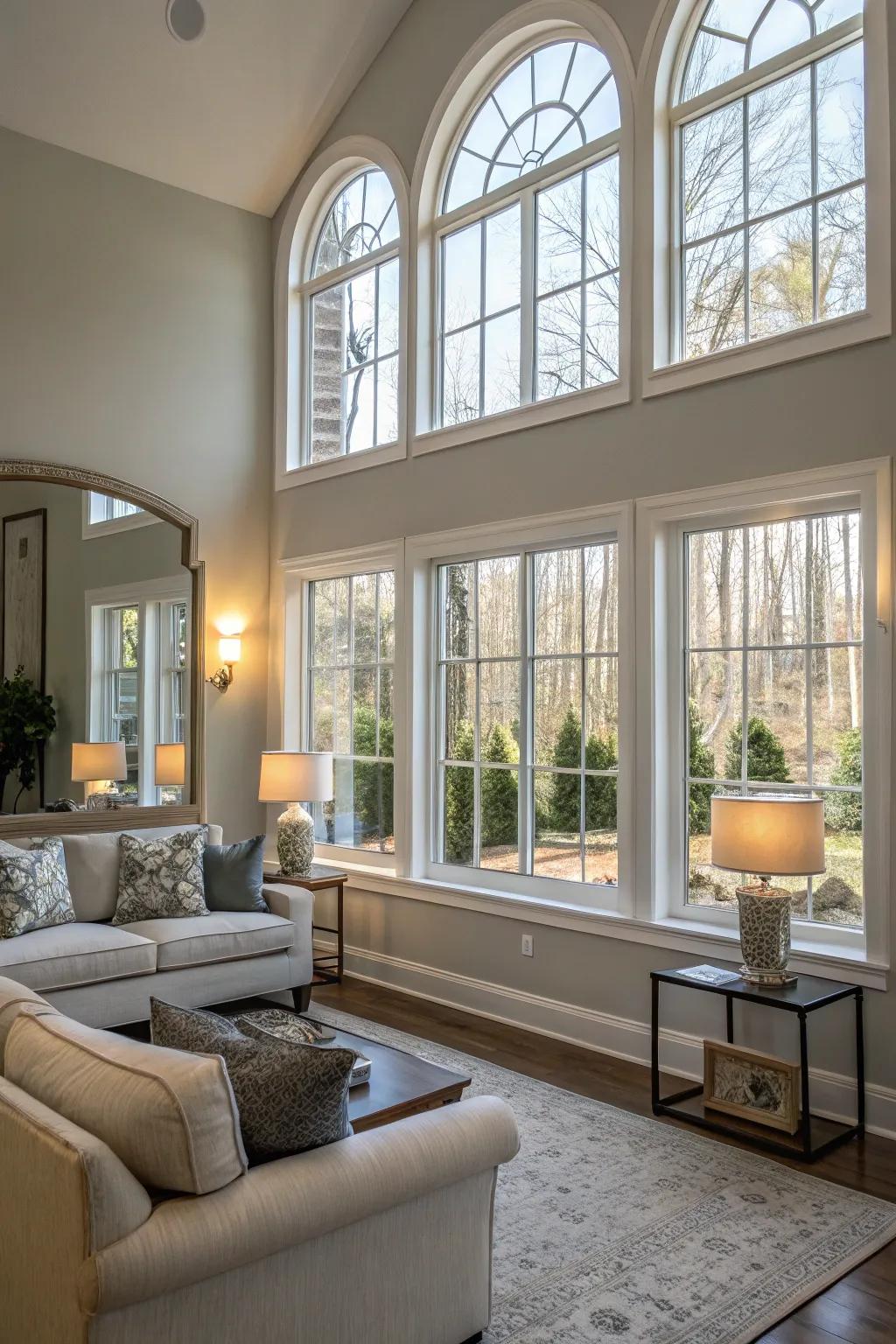 Window-style mirrors enhance the sensation of openness.