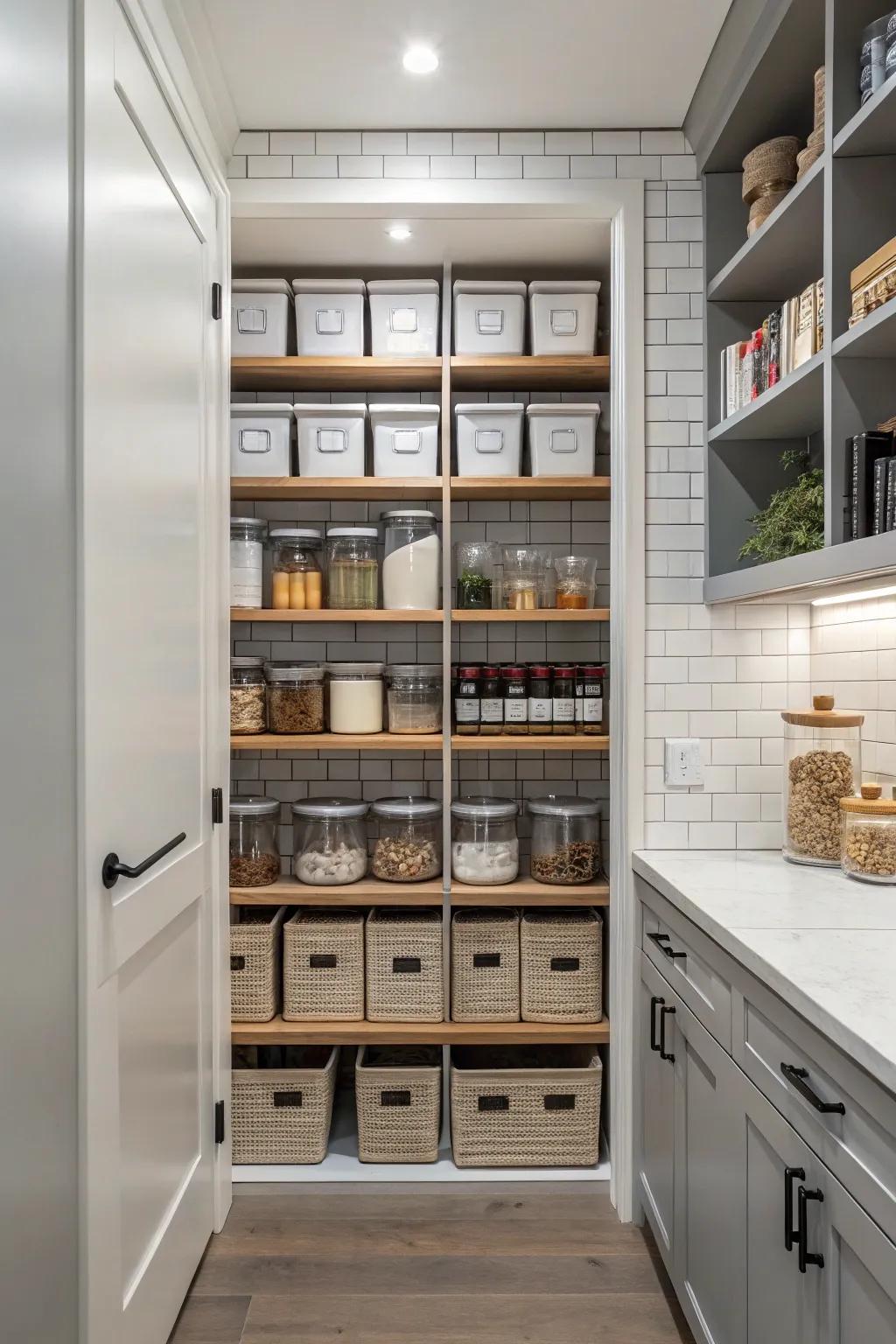 Utilize your alcove for a concealed storeroom to keep your kitchen tidy.