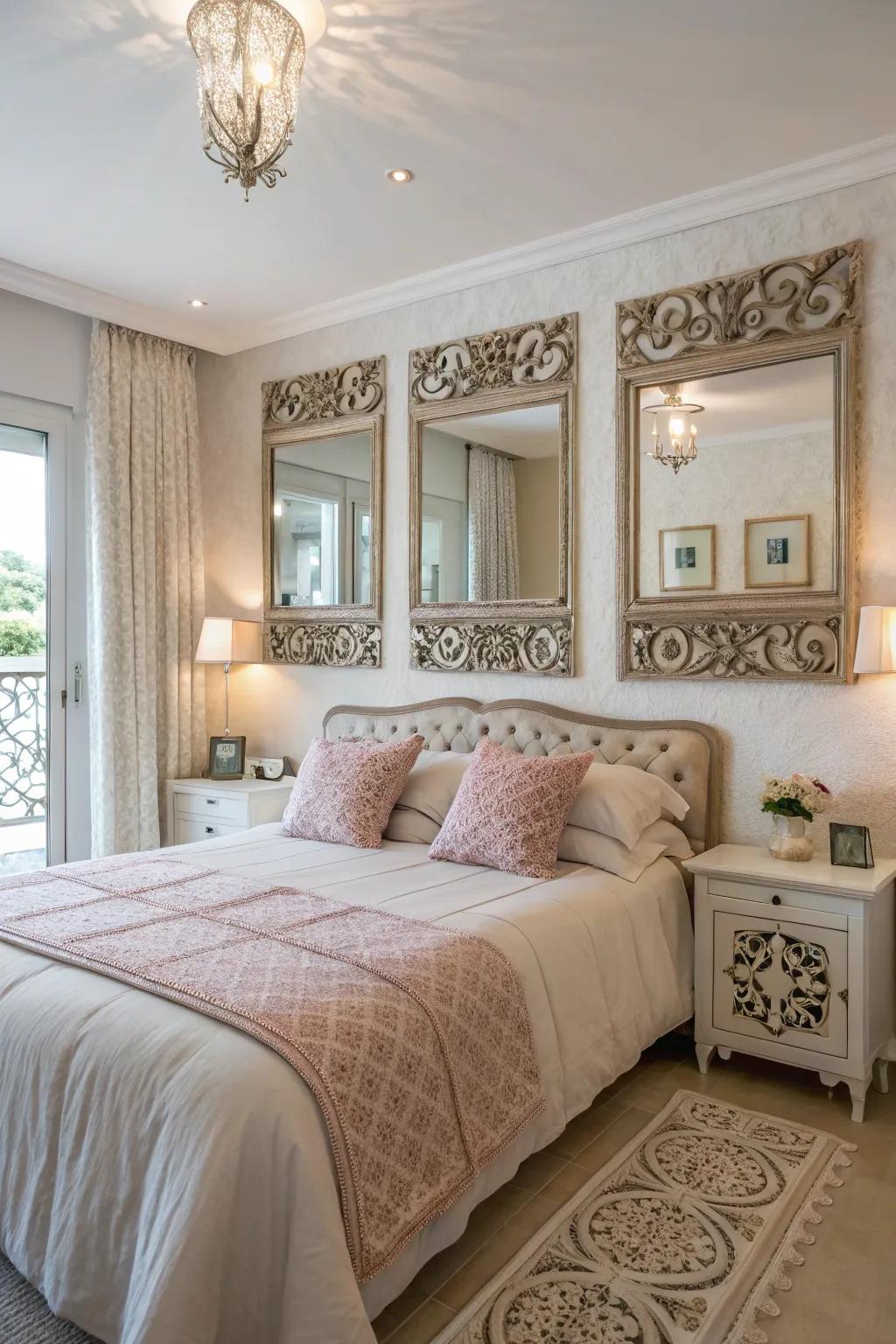 Reflections enhance space and light in your bedroom.