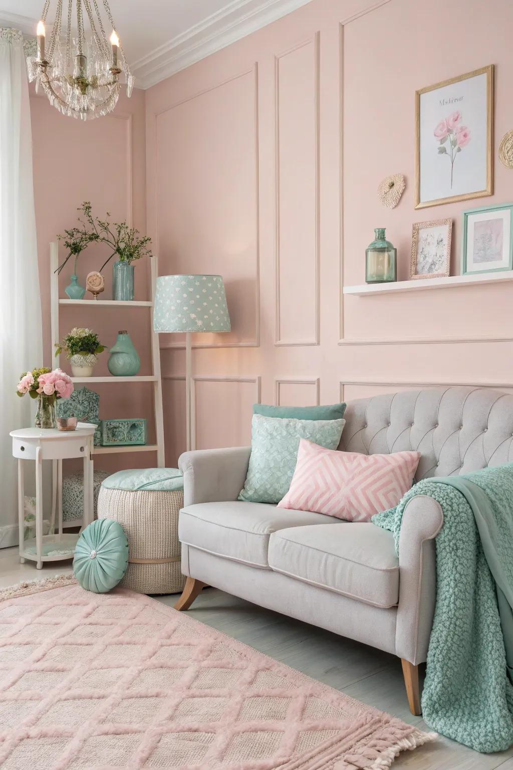 Soft pastel shades creating a calming modern space.