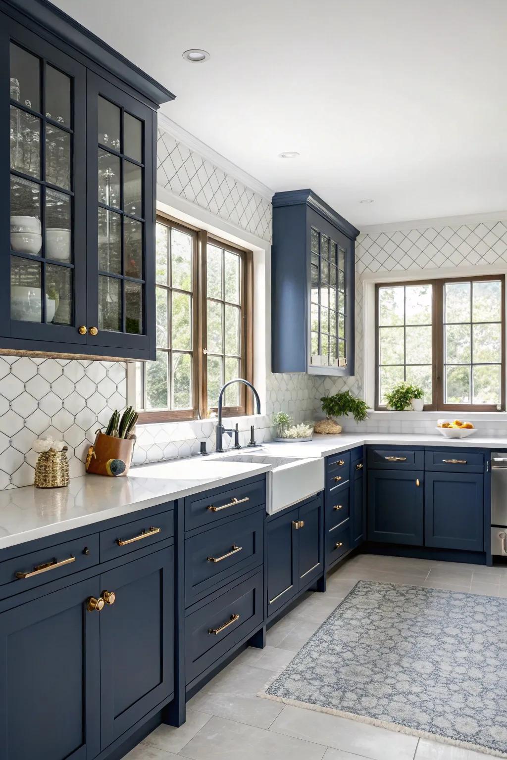 Deep sea window frames add cohesion and continuity to cooking area designs.