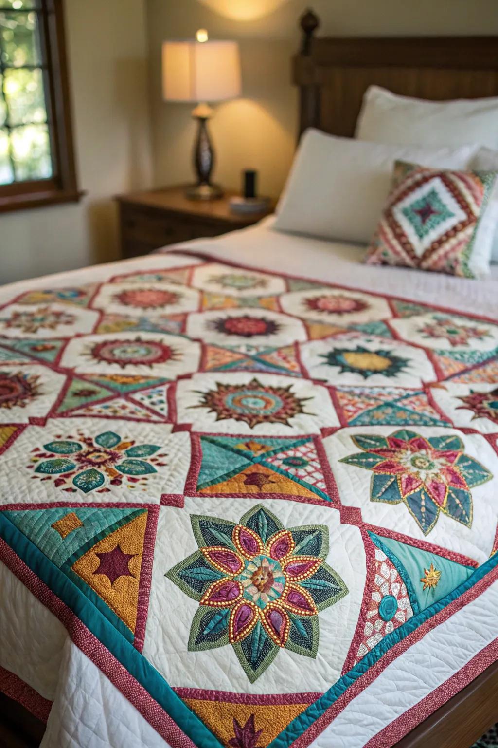 Symmetrical quilts offer unexpected balance and visual satisfaction.