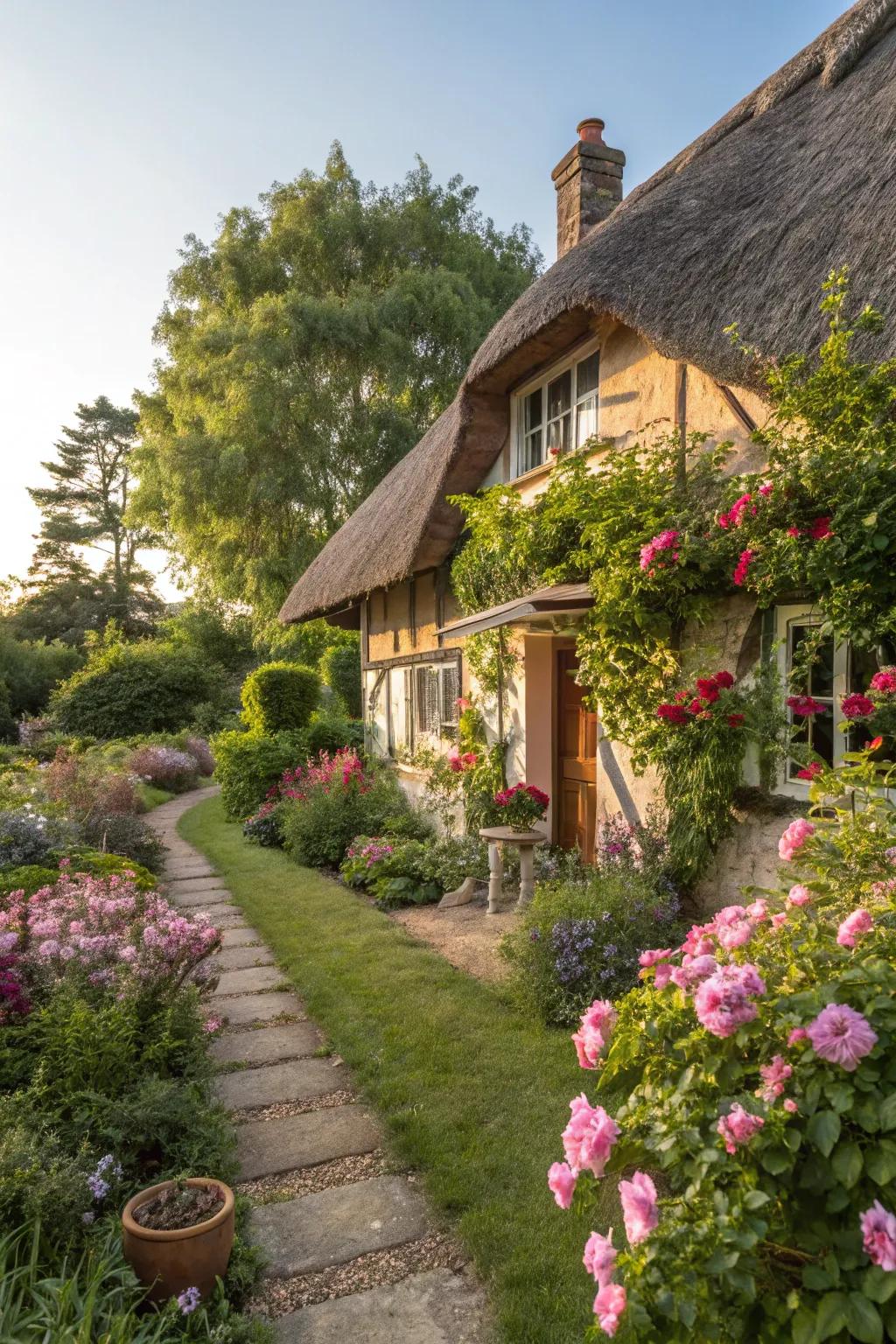 Thatched roofs merge rustic charm with contemporary functionality.