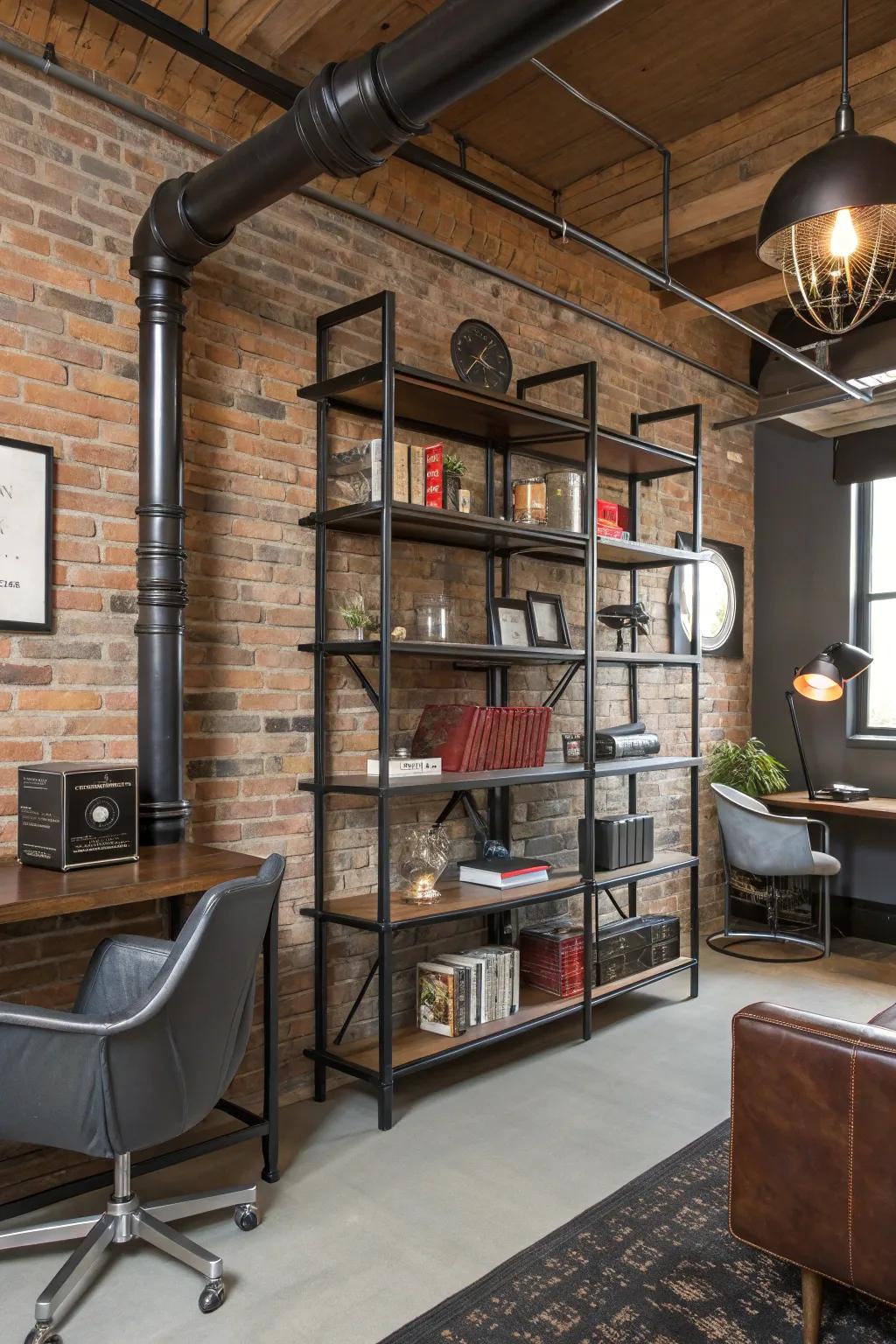 Loft touches such as metal piping infuse an edgy appeal.