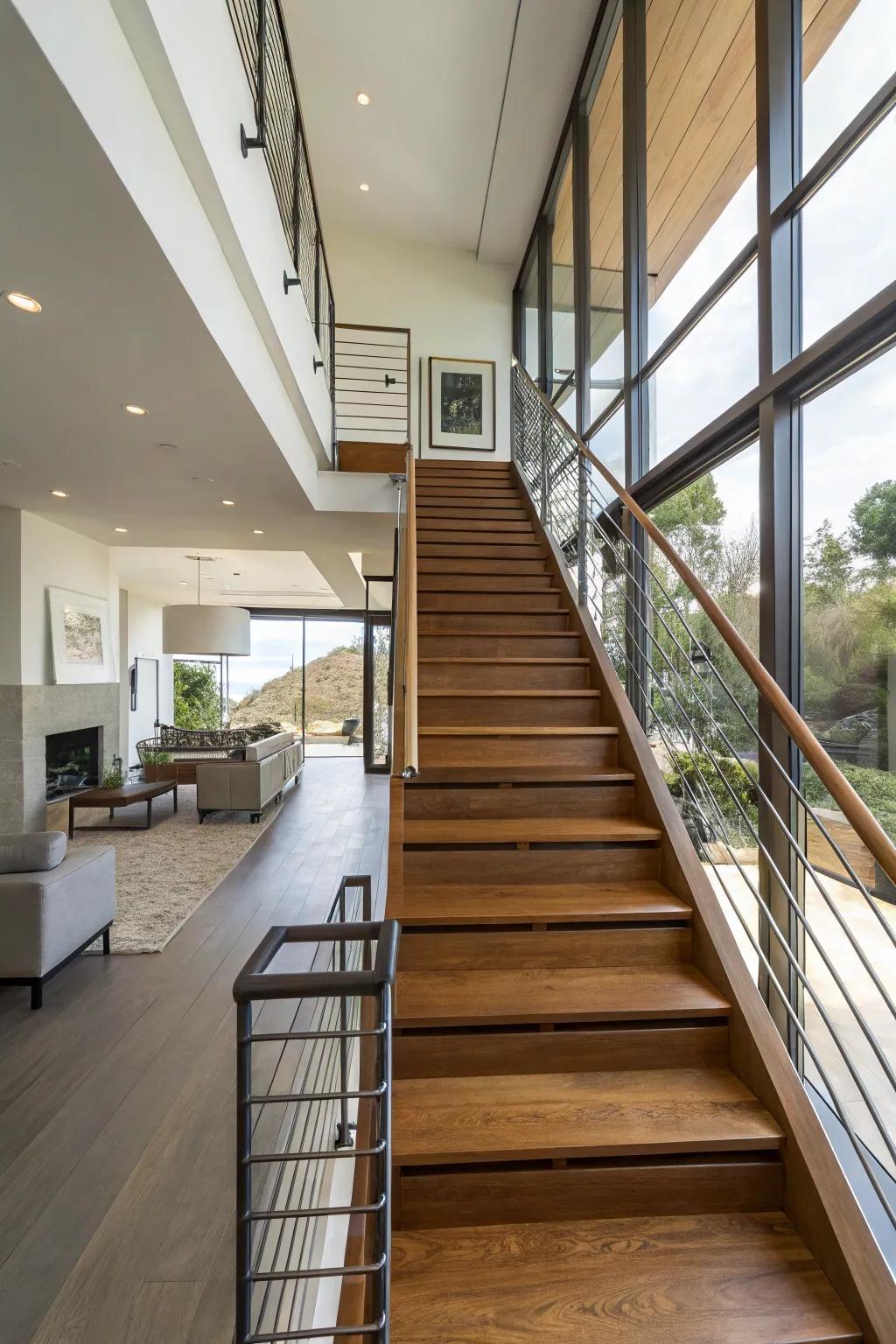 Timber and metal blend staircases deliver a flawless fusion of warmth and modernity.
