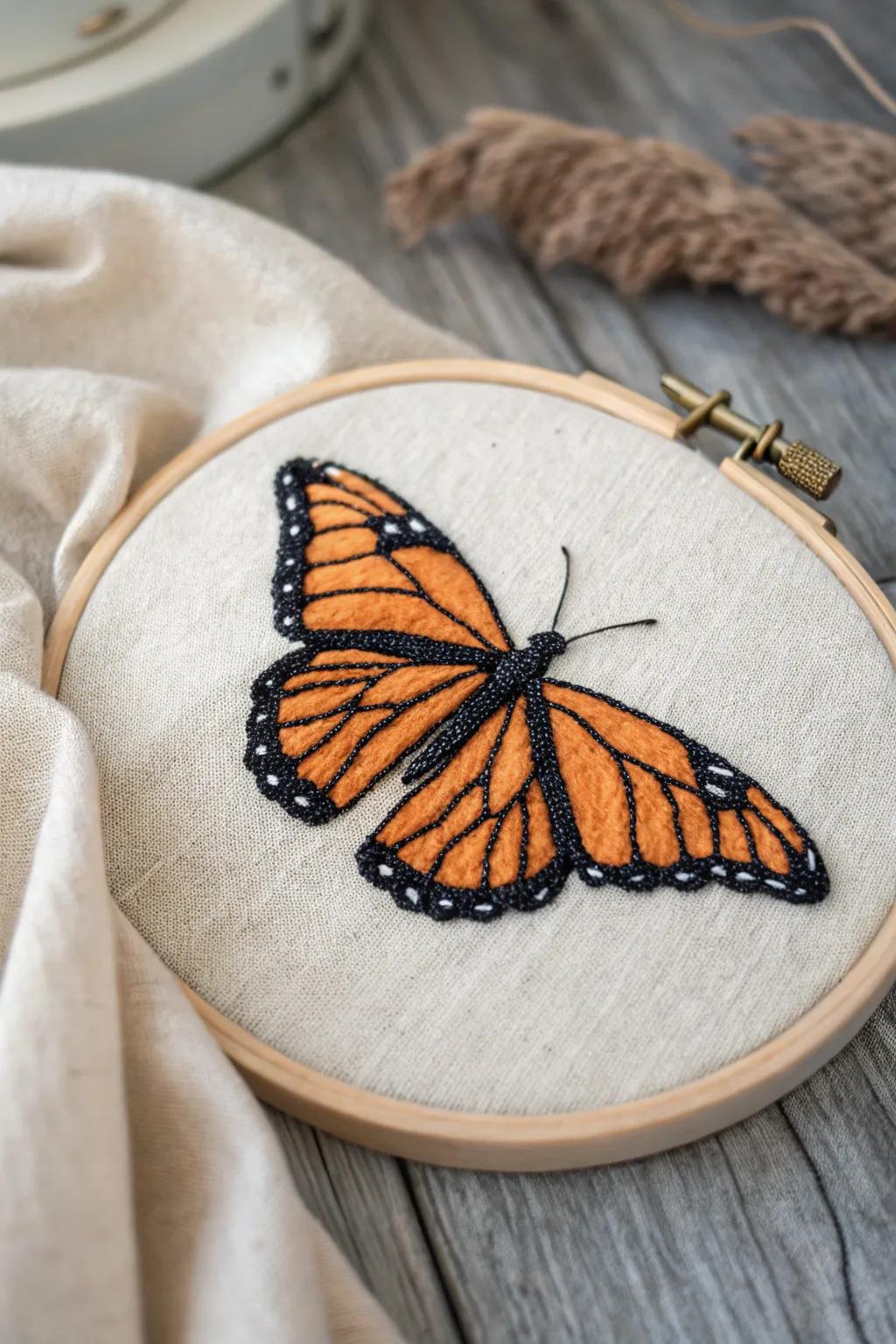 Embrace the art of simplicity with this beautifully handcrafted butterfly embroidery circle, a harmonious fusion of elegance and creativity.