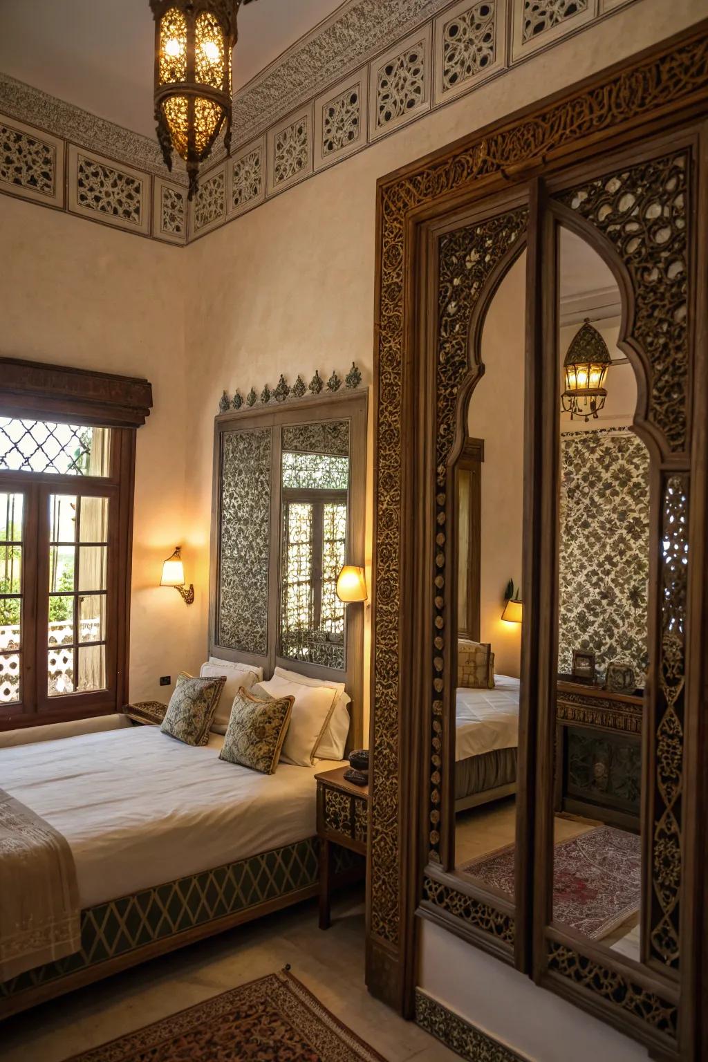 Ornate mirrors add light and space to Marrakech interiors.