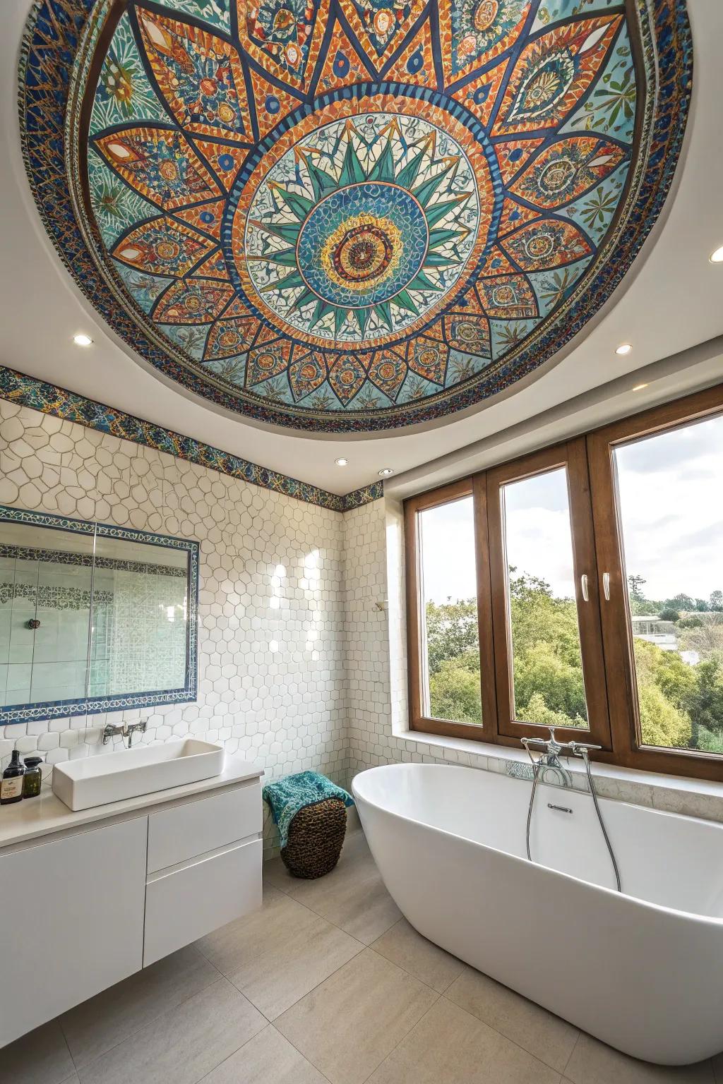 Elevate your space with a breathtaking mosaic ceiling.