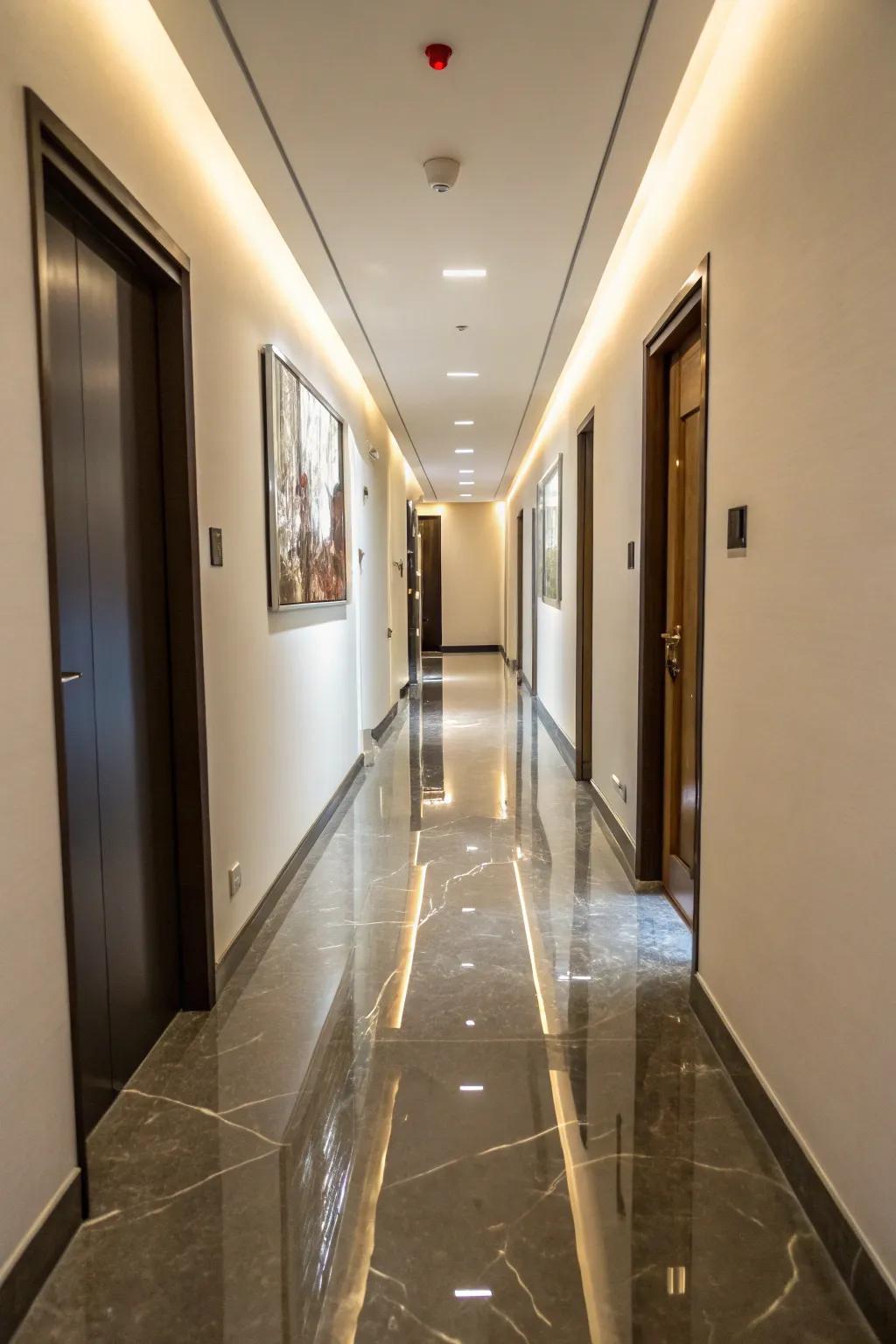 A coat surface offers a modern, consistent surface for hallway floors.