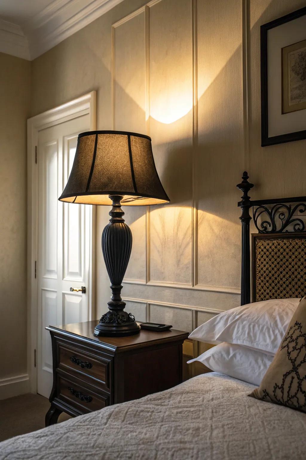 Light contrasts add depth and energy to the bedroom.