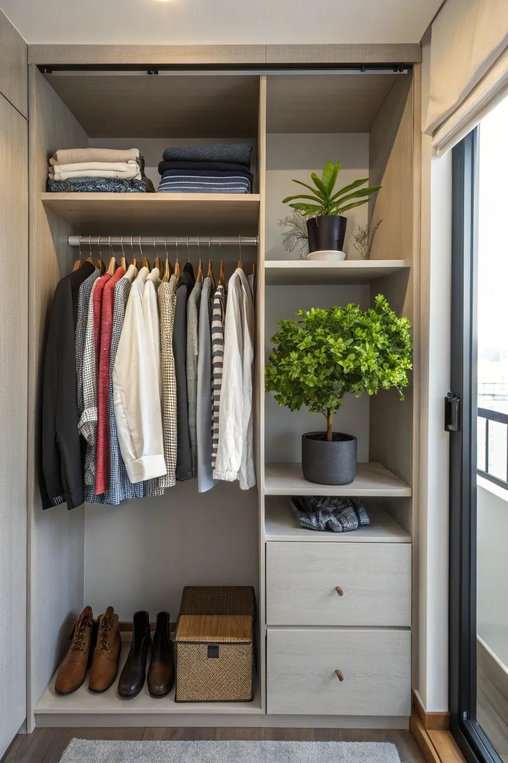 Refreshing greenery in an open closet
