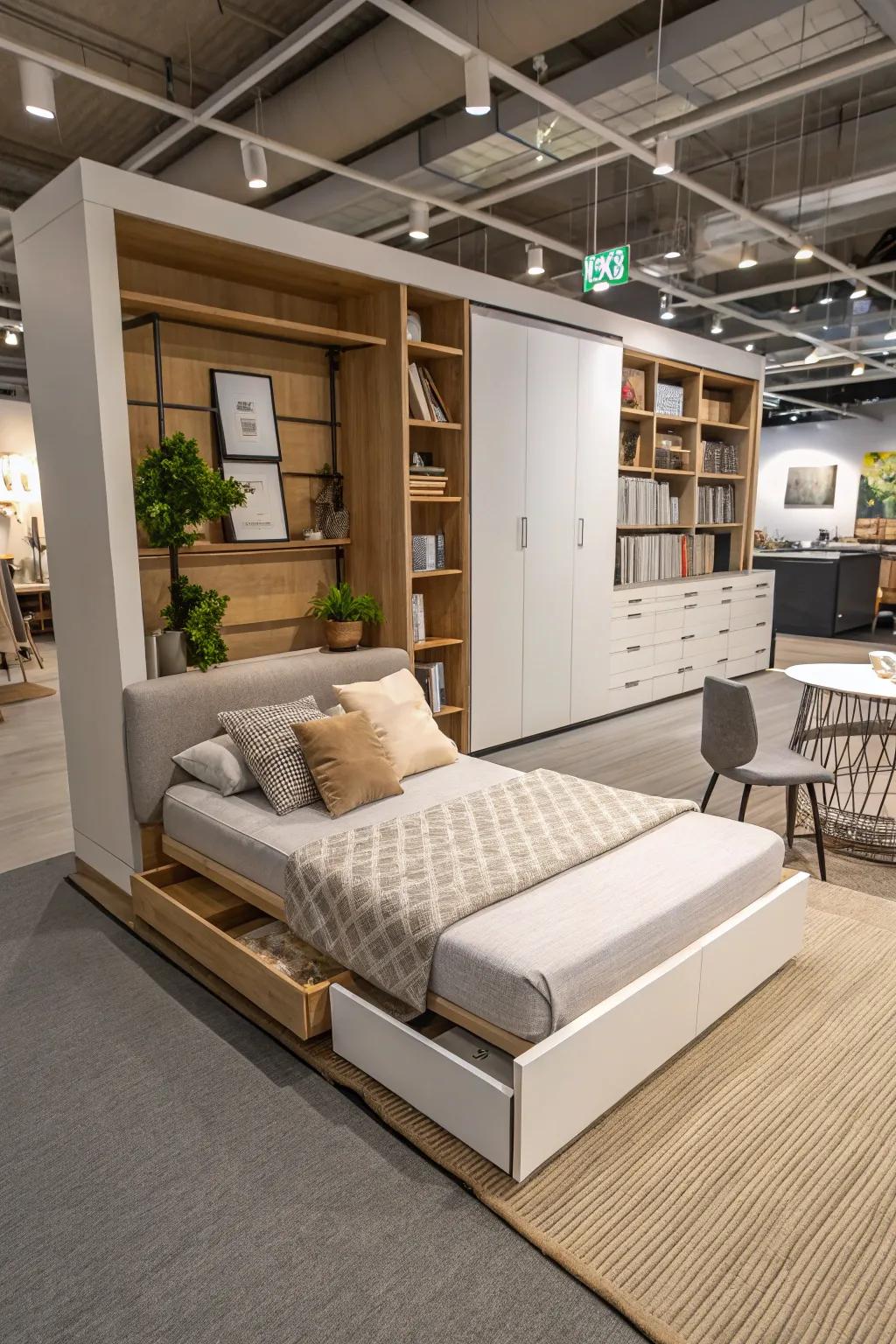 A convertible daybed adapts to multiple room functions.