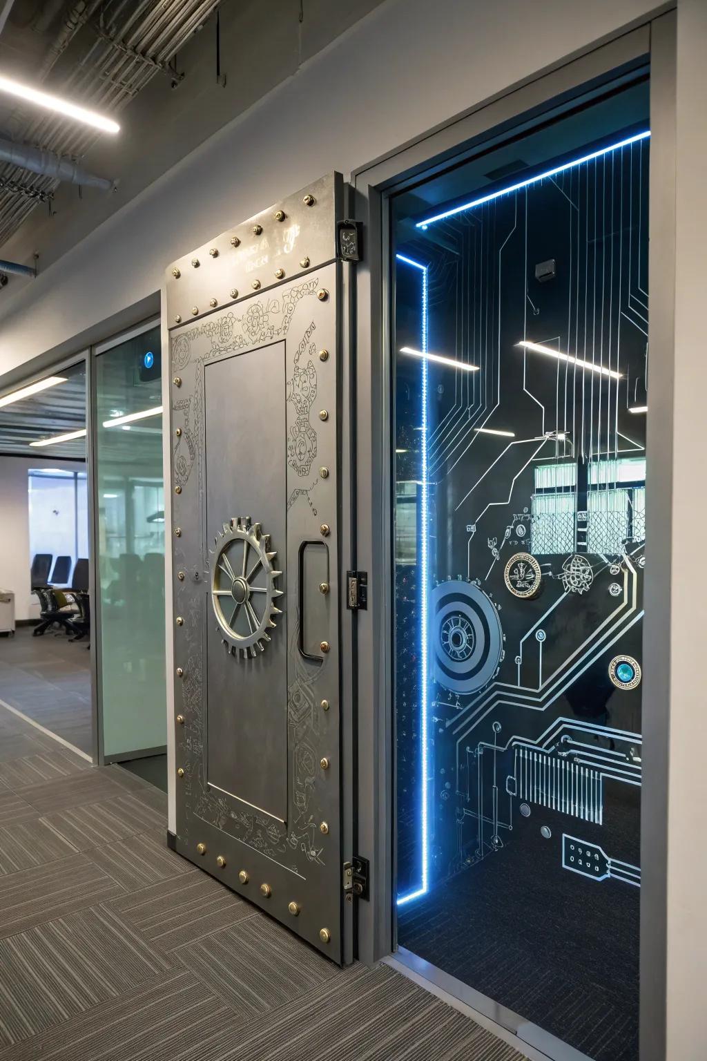 Step into the future using a tech-themed office entrance.