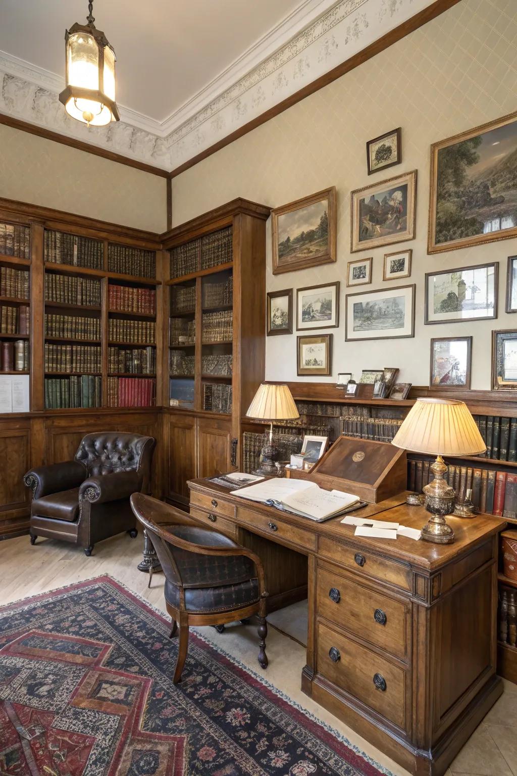 A retro-themed reading room whisks you away to a bygone era with its vintage decor.