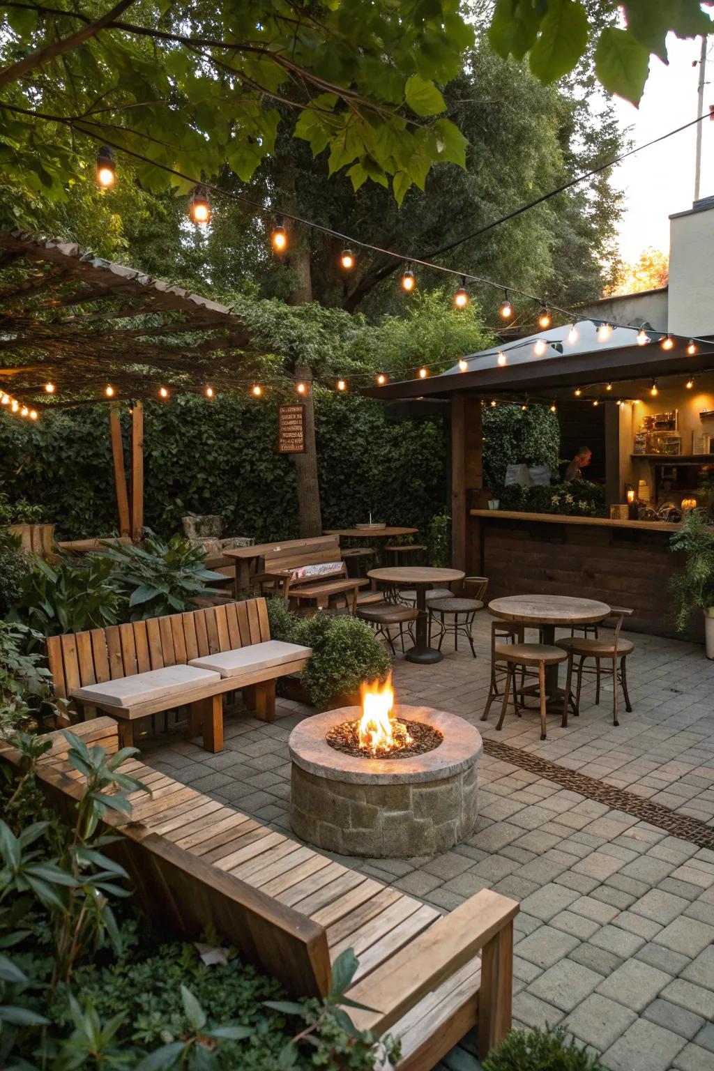 A comfy coffee bar with a close-by fire pit for heat and also ambience.
