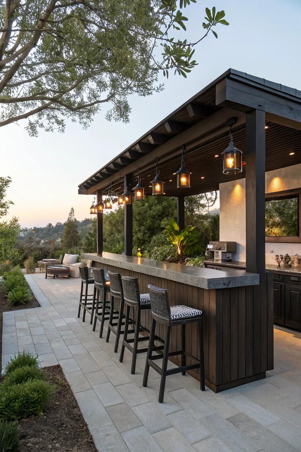 Built-in bars enhance outdoor amusing spaces.