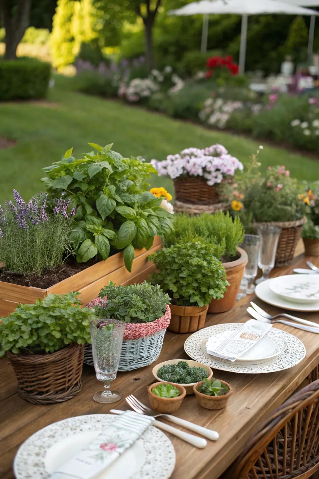 A herb garden buffet brings fresh flavors to the table.