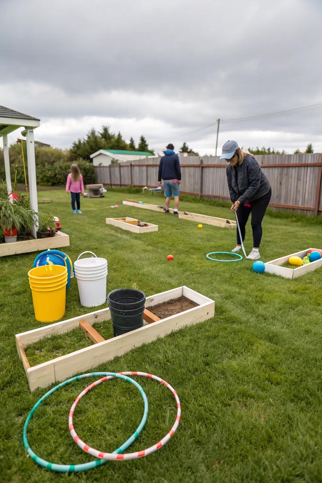 A backyard scaled golf course poised for playful rivalry