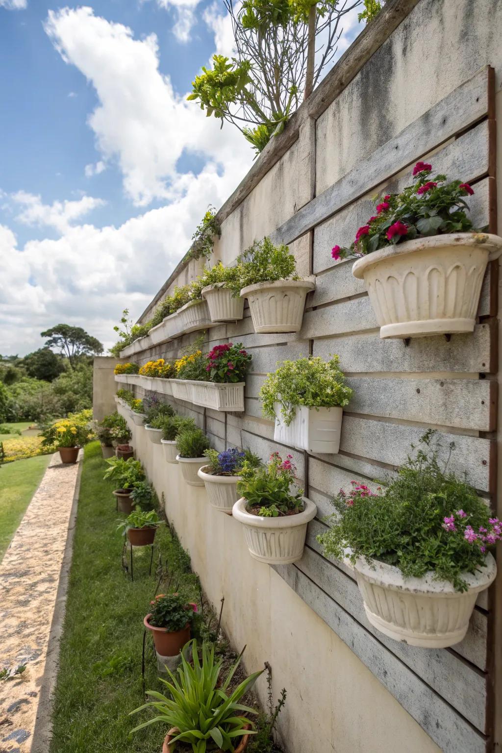 Layer your garden by using hovering plank pots.