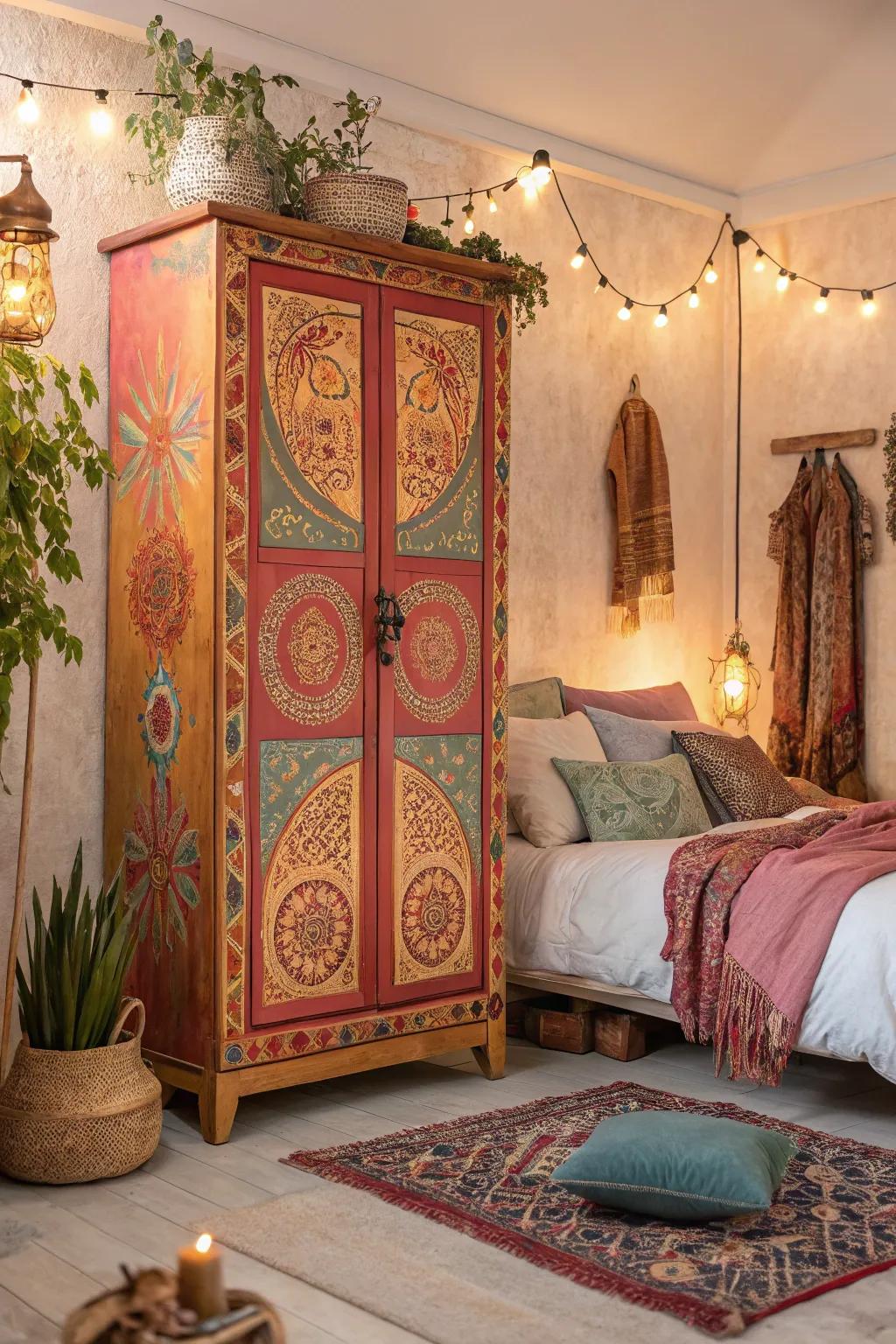 A bohemian armoire can express a free-spirited and artistic vibe.