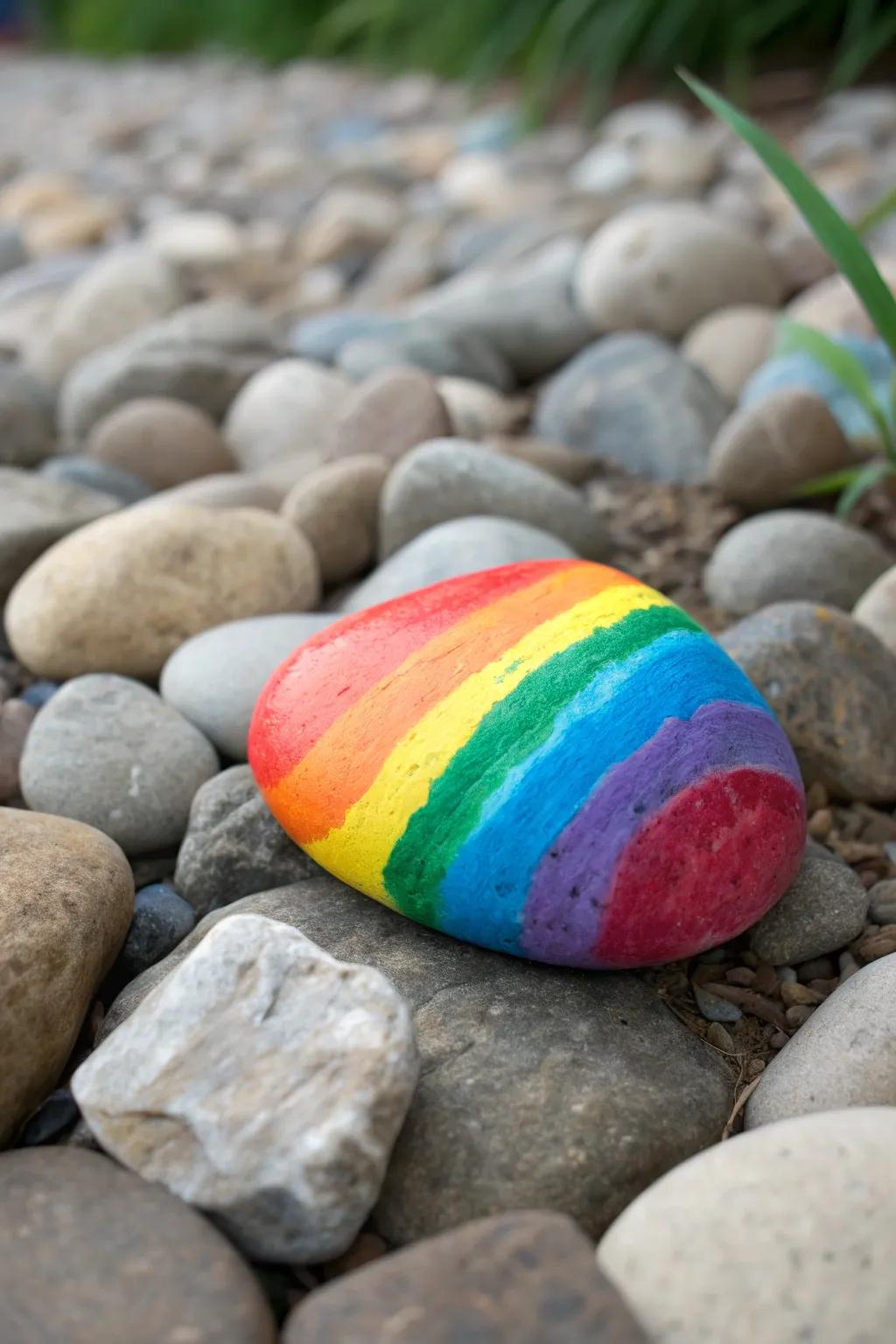 Transform your garden into a rainbow cascade of colors with this simple stone-painting idea.