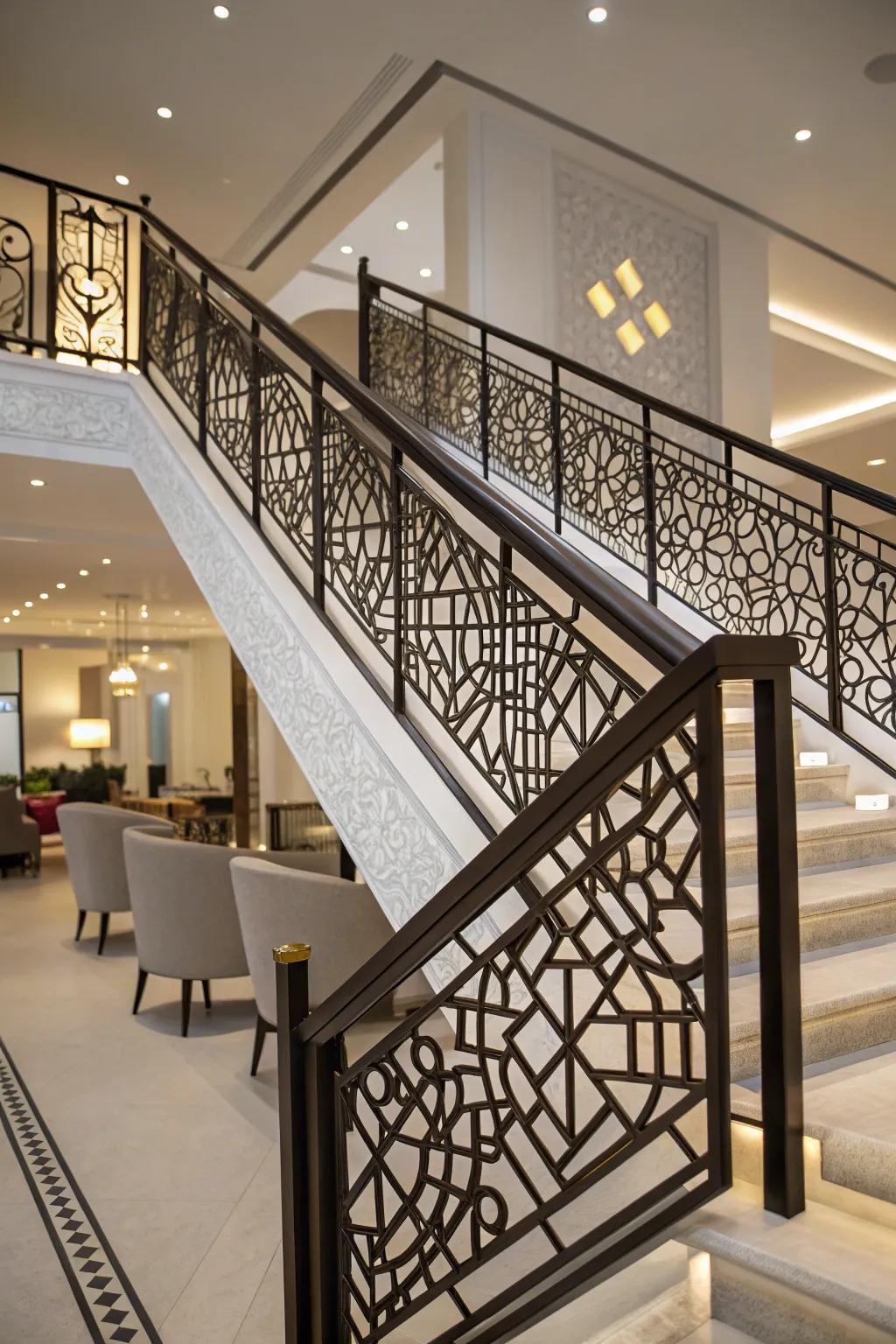 Symmetrical designs transform railings into modern art.