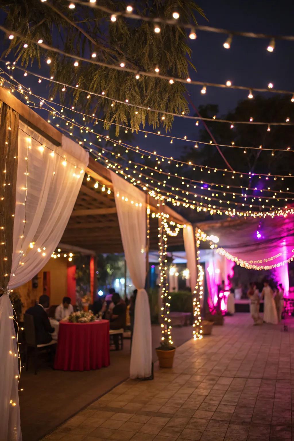 Fairy lights enveloping your gathering within a cozy and welcoming radiance.
