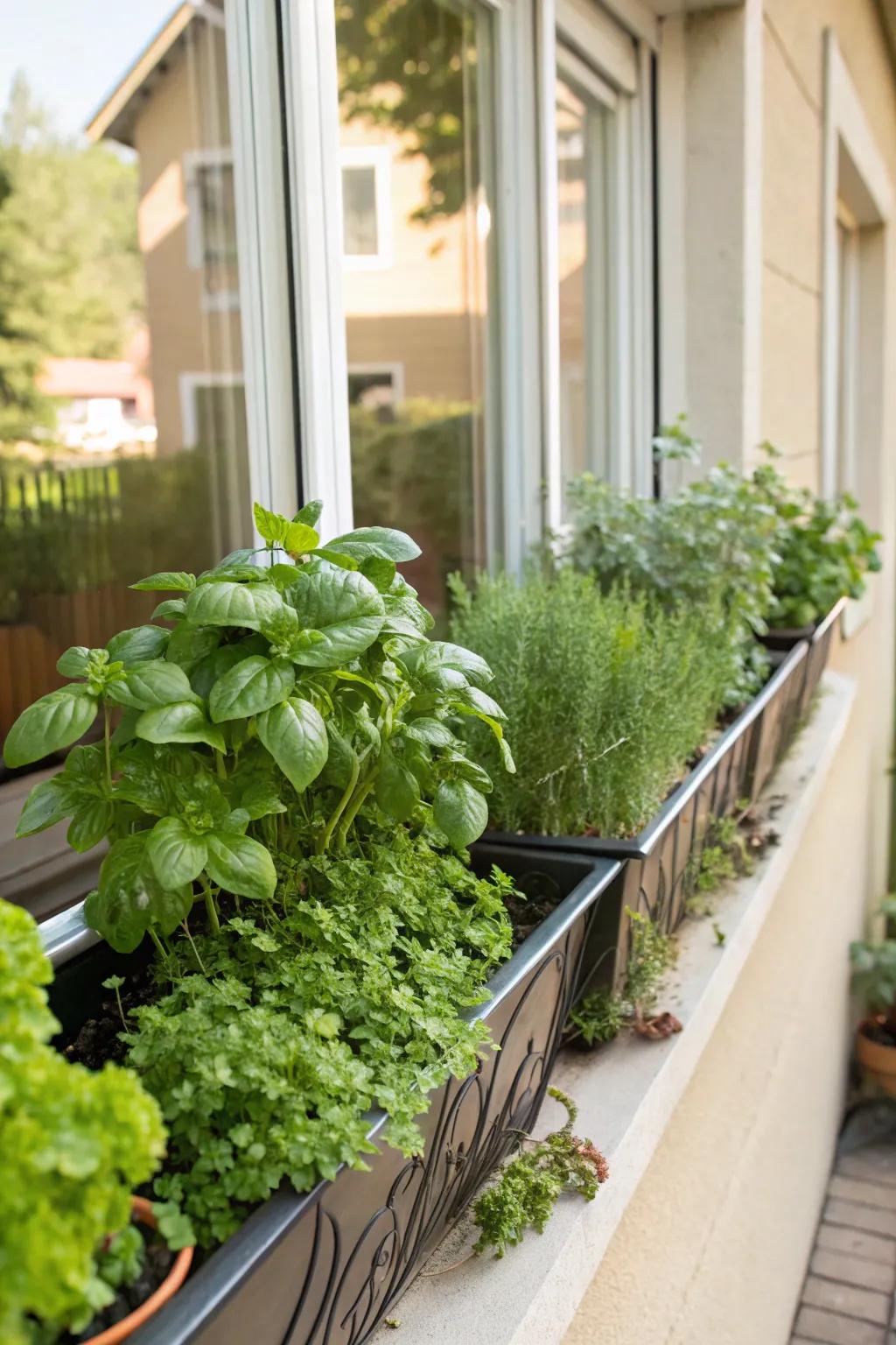 Window box herb garden for easy access.