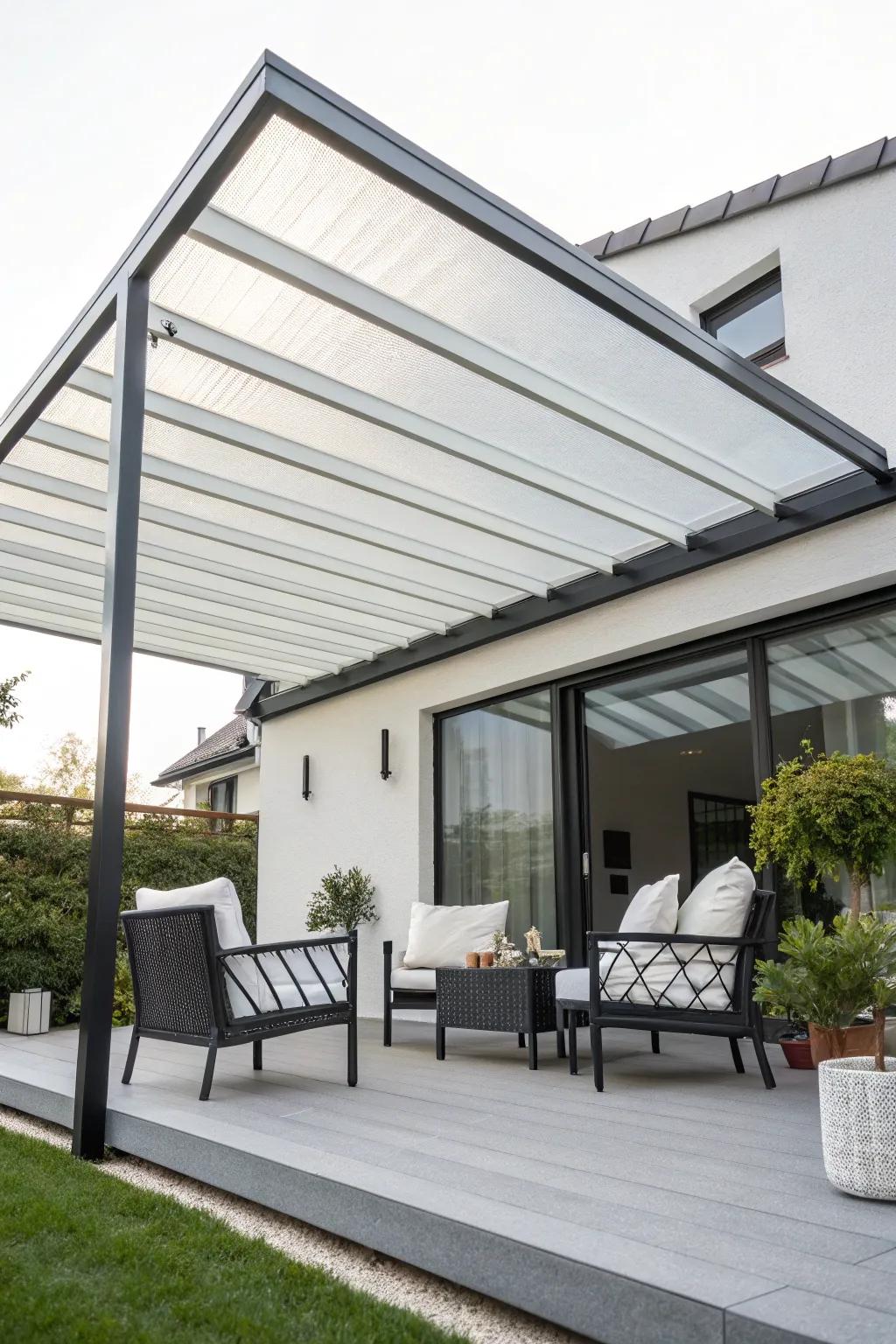 Cutting-edge components offer a contemporary aesthetic for patios.