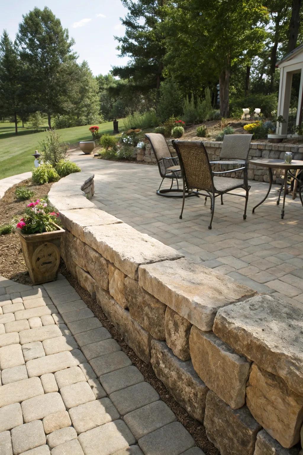 A retaining wall frames your patio and gives extra seating.