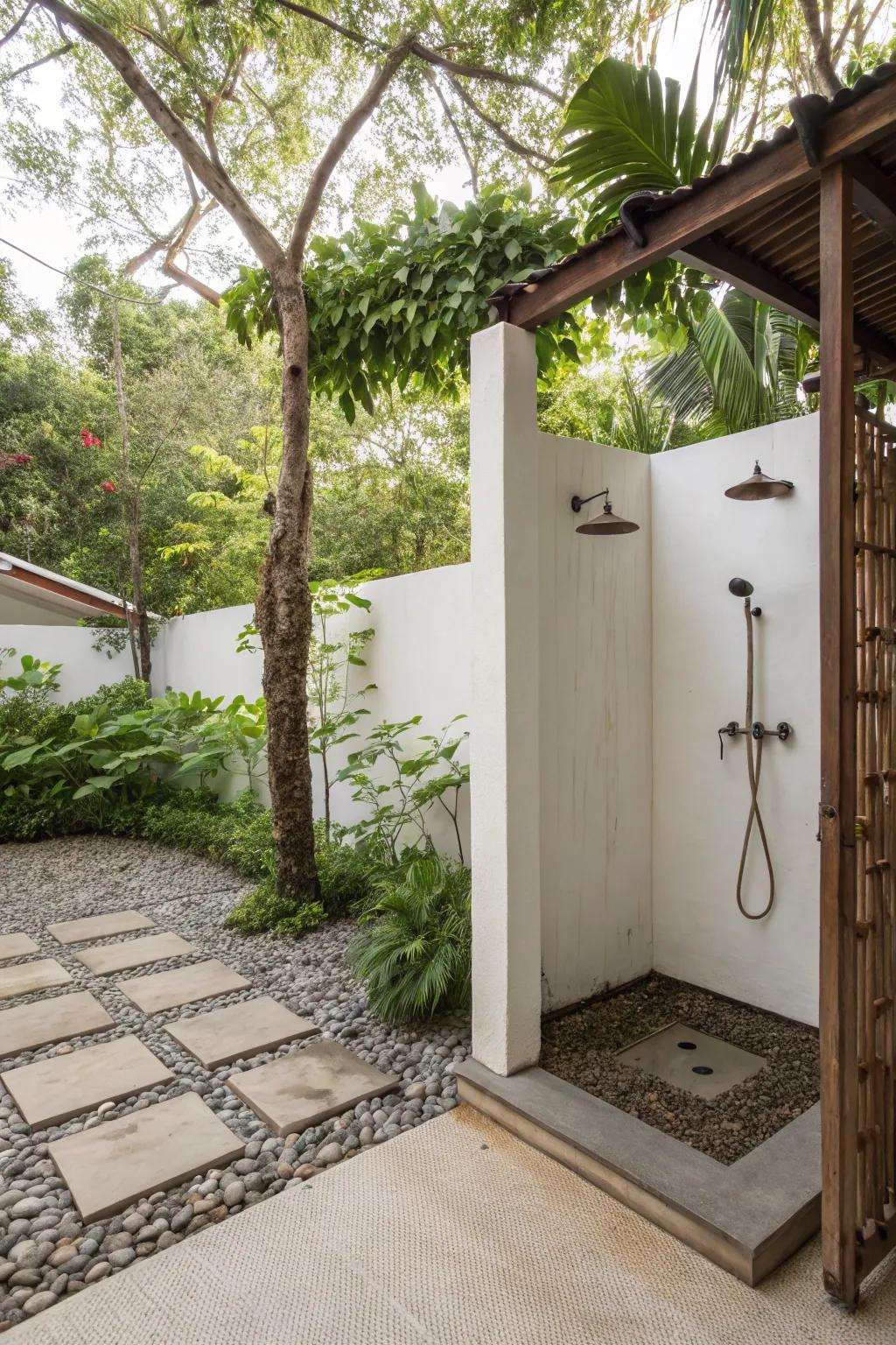 A spa-like outdoor shower offering natural charm.