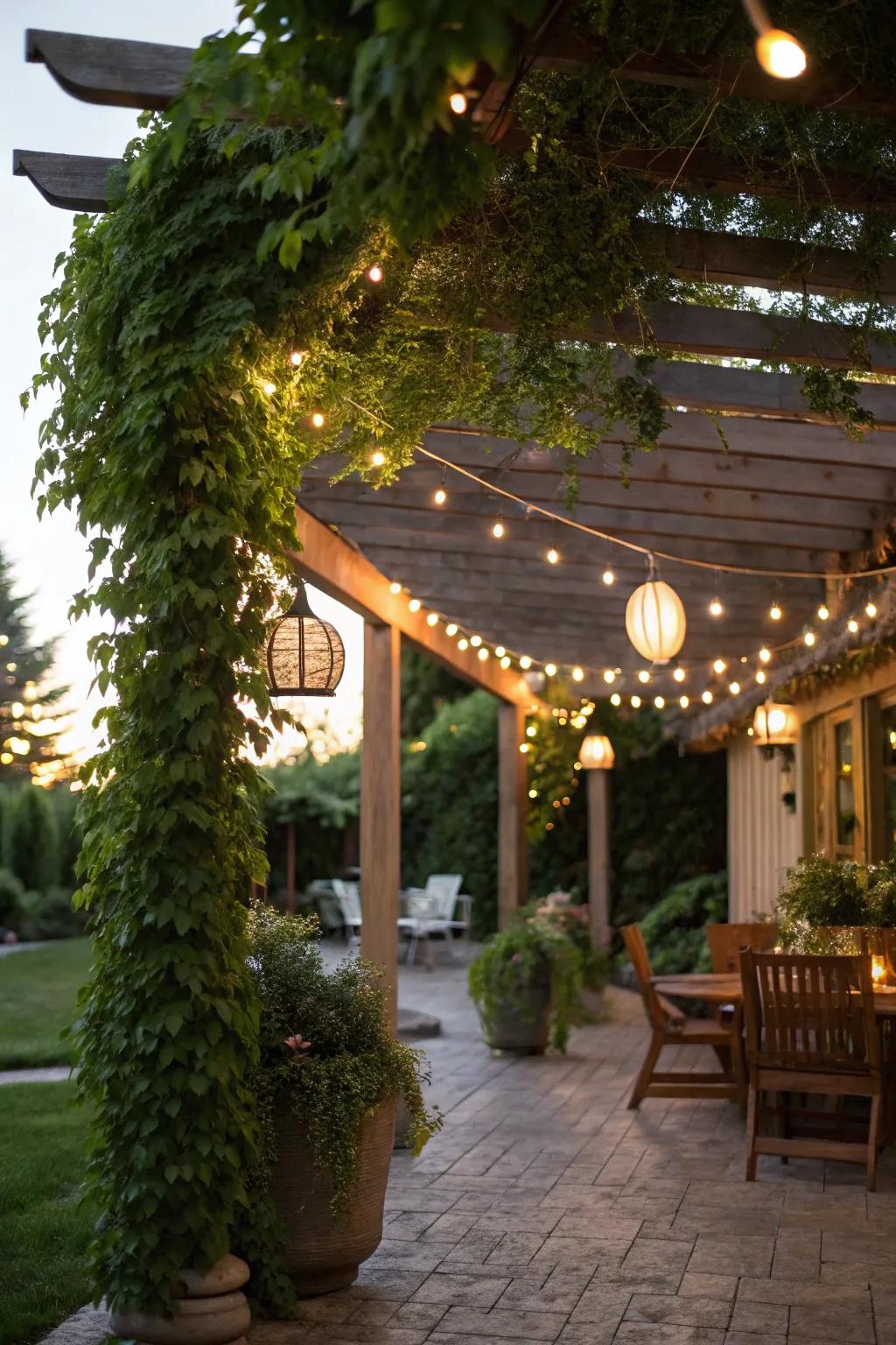 Combine lanterns and string lights for depth and charm.