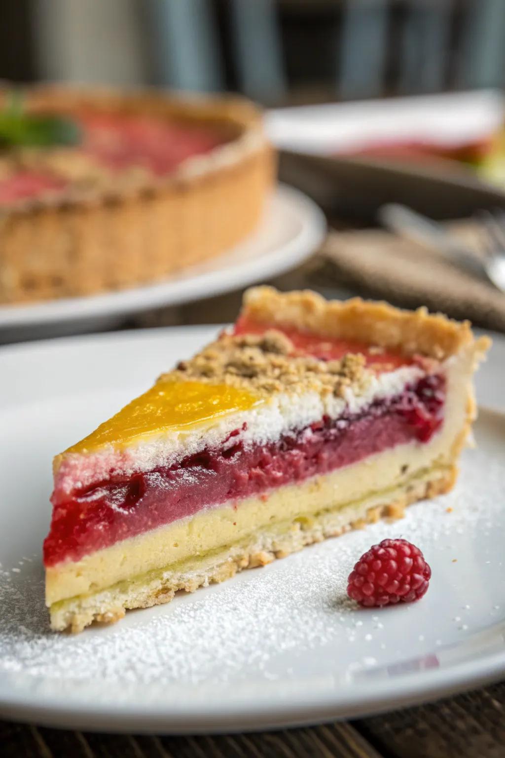 A slice of pie featuring beautifully visible strata.