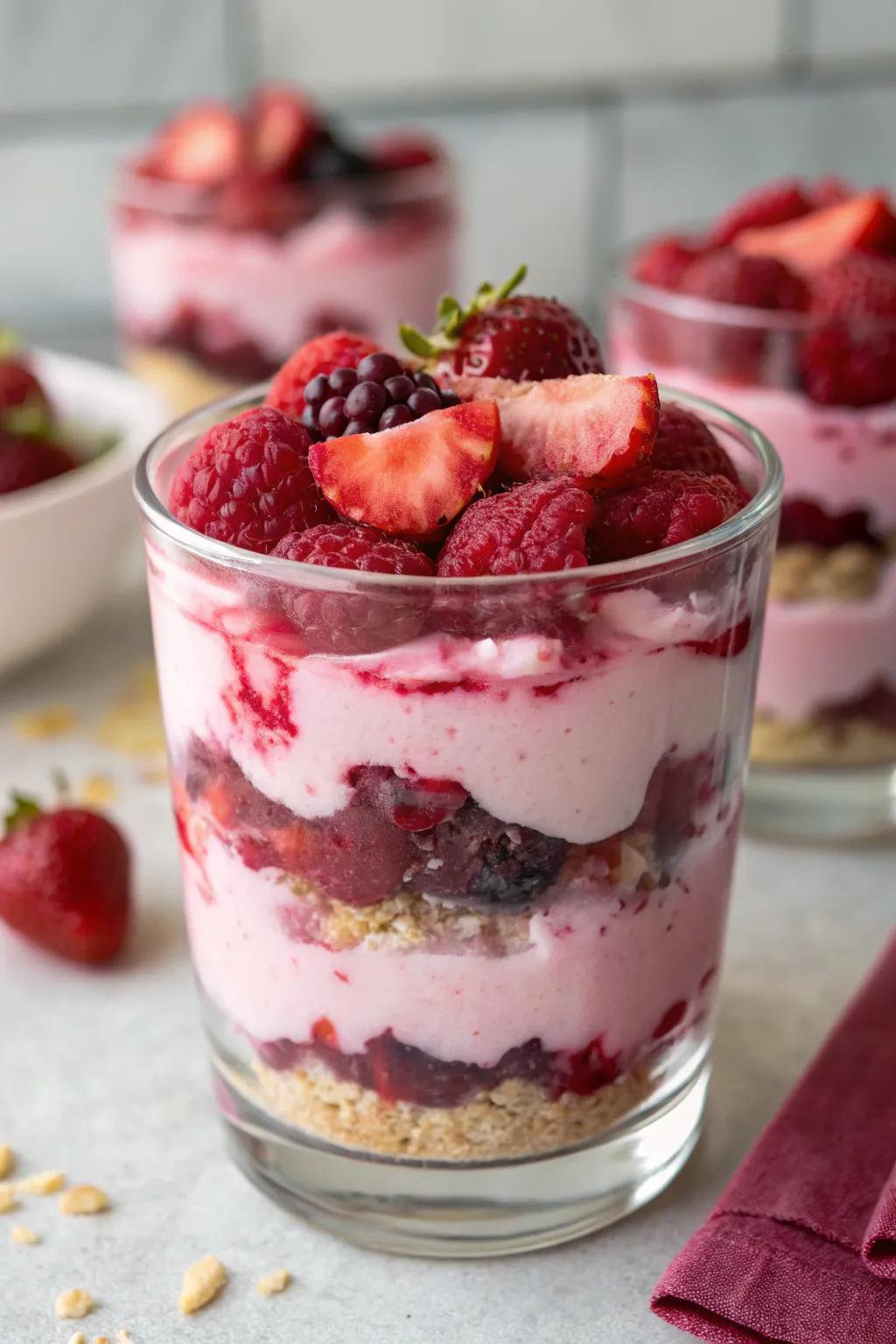 Berry layers are a delightful, layered treat.
