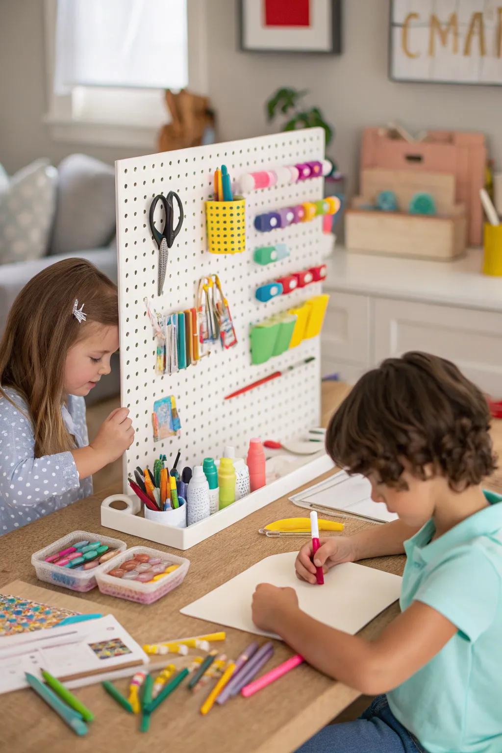 Self-serve art spaces foster creativity and organization.