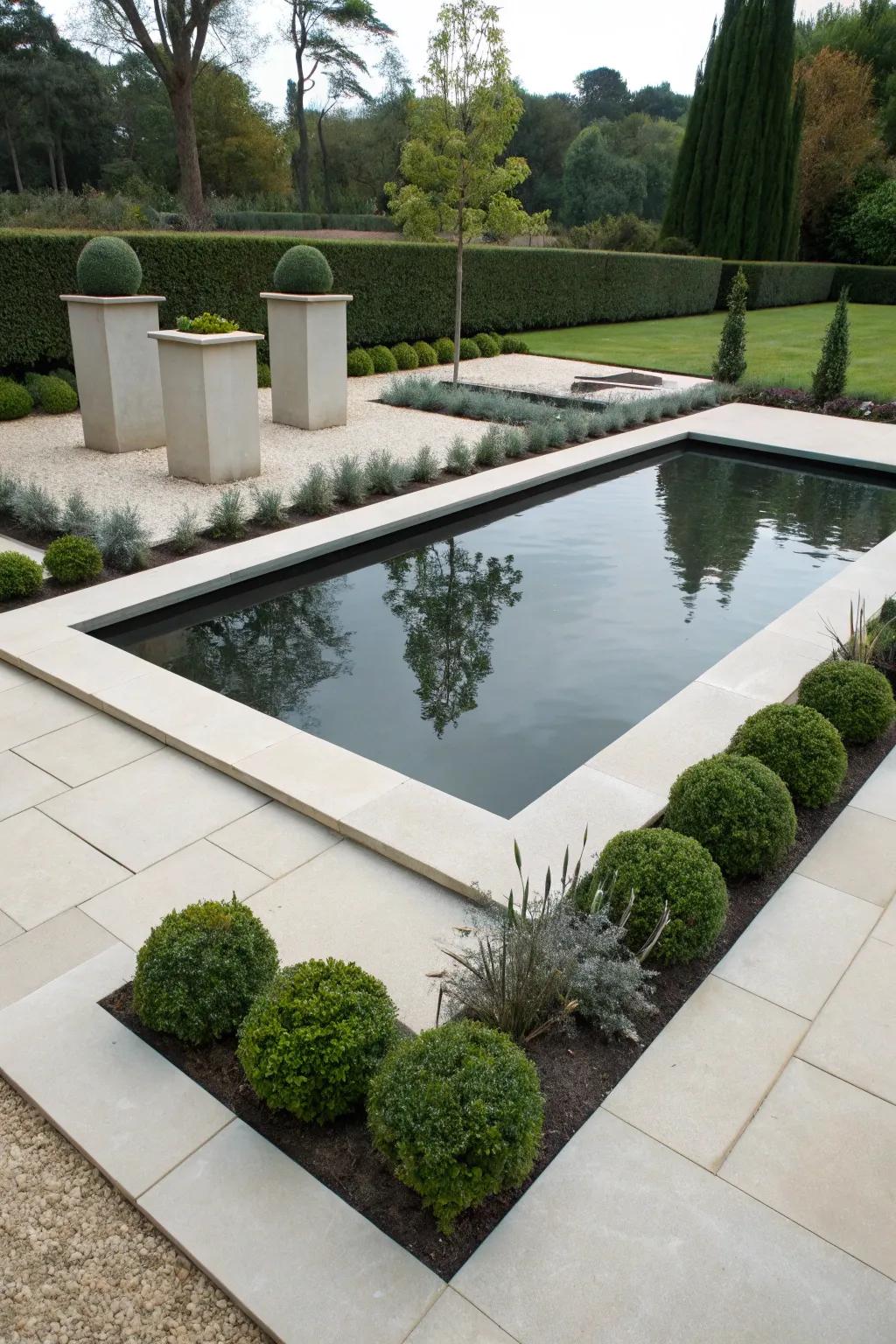 A simple geometric pond makes a modern garden centrepiece.