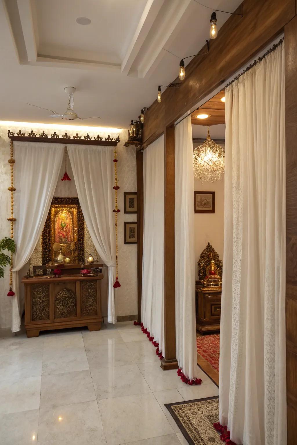 Zoning with curtains for flexible and private spaces.