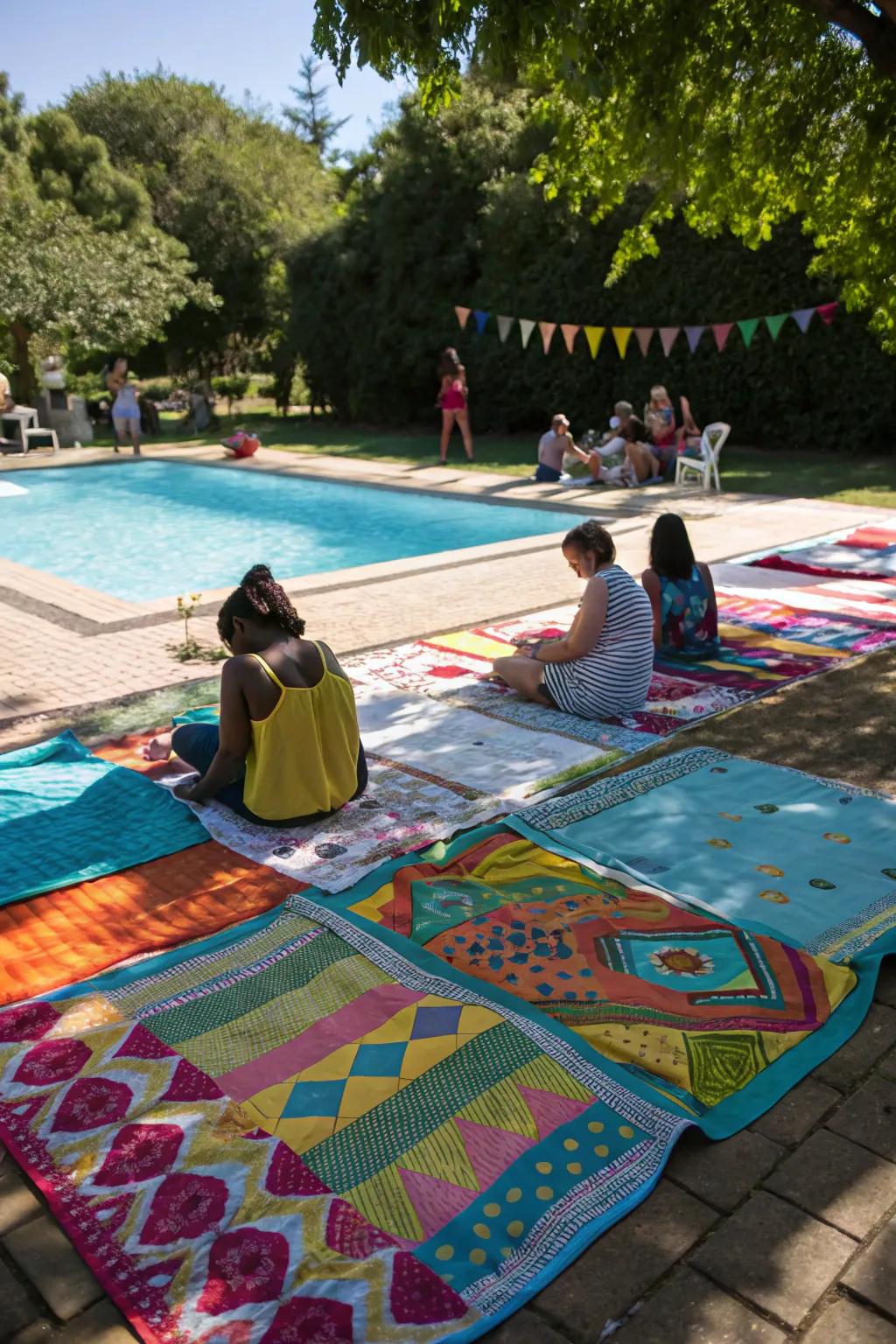 Picnic coverings furnish informal and commodious seating accommodations.